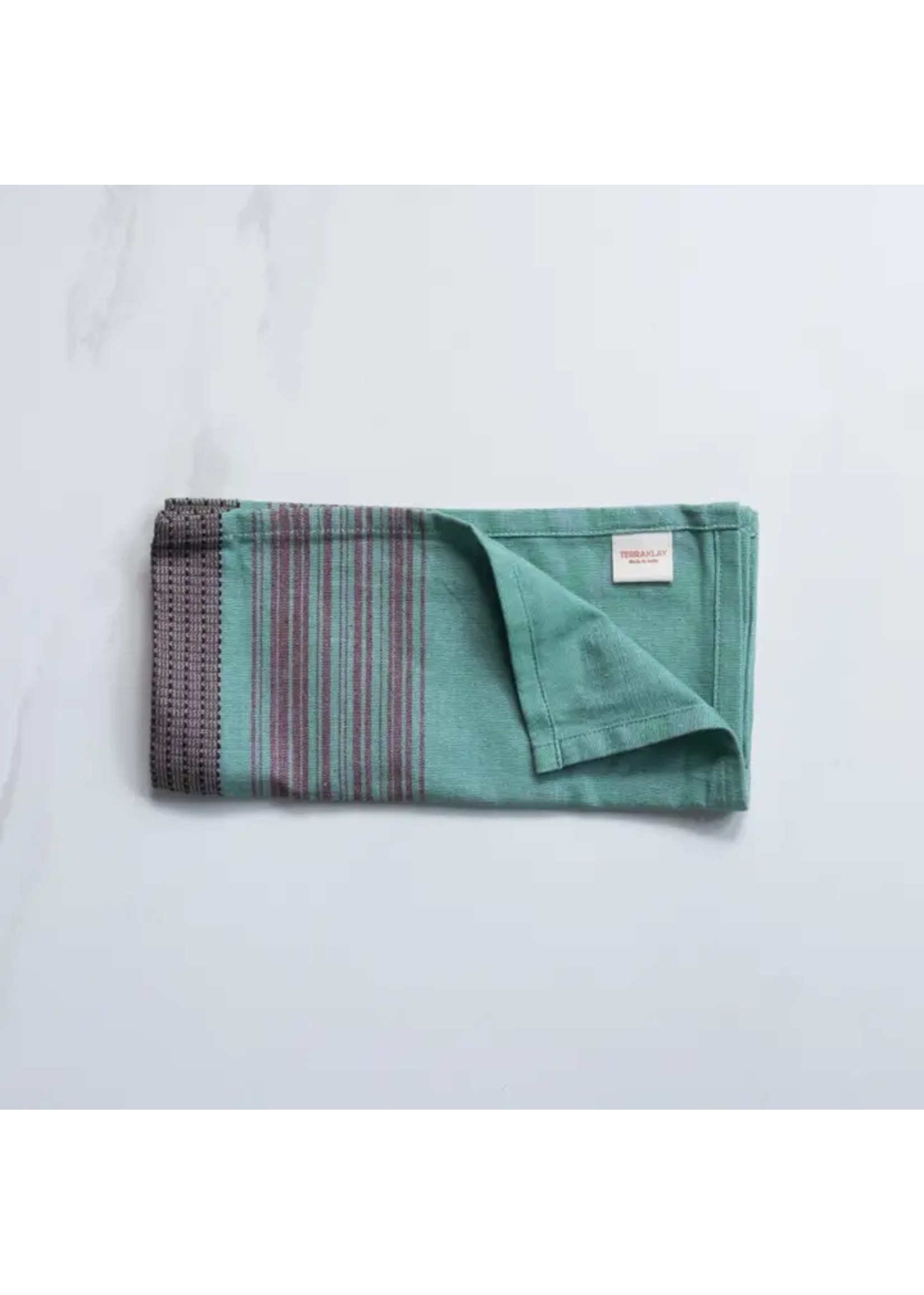 Sobremesa Teal with Brown Stripes Cotton Dinner Napkin (set of 4)