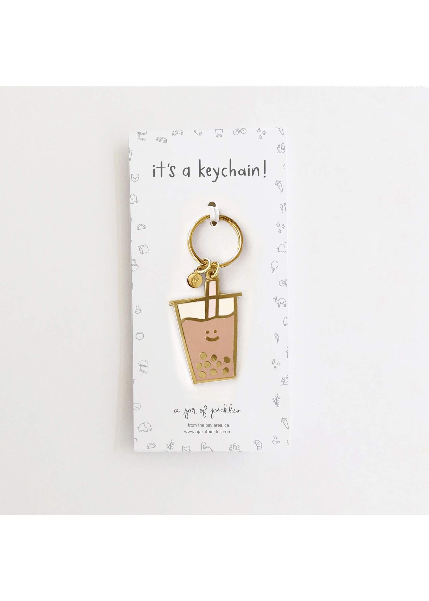 A Jar of Pickles Boba Charm Enamel Keychain (Pink)