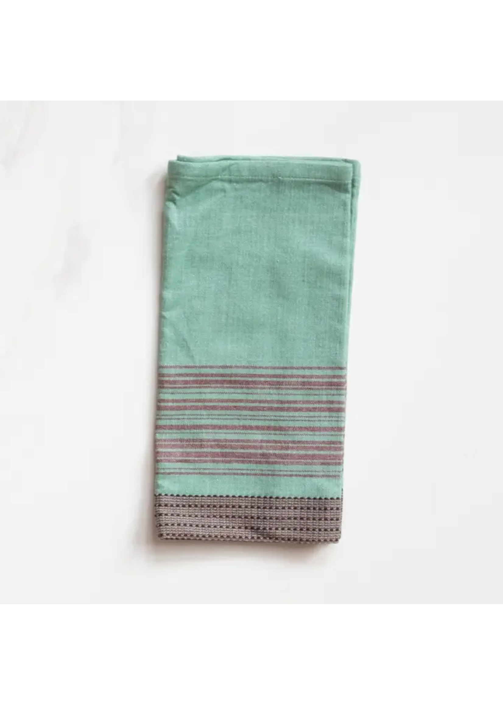 Sobremesa Teal with Brown Stripes Cotton Dinner Napkin (set of 4)
