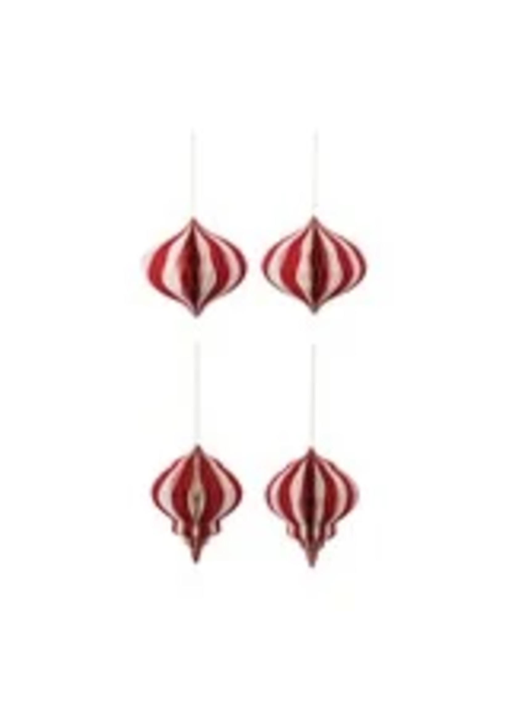 Paper Folding Honeycomb Ornament w/ Gold Glitter Edge, Cream Color & Red