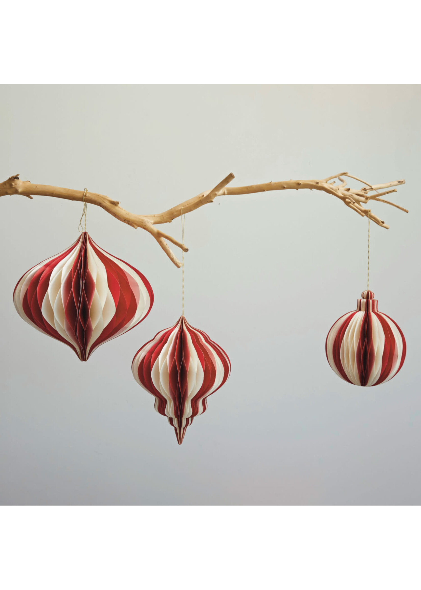 Paper Folding Honeycomb Ornament w/ Gold Glitter Edge, Cream Color & Red
