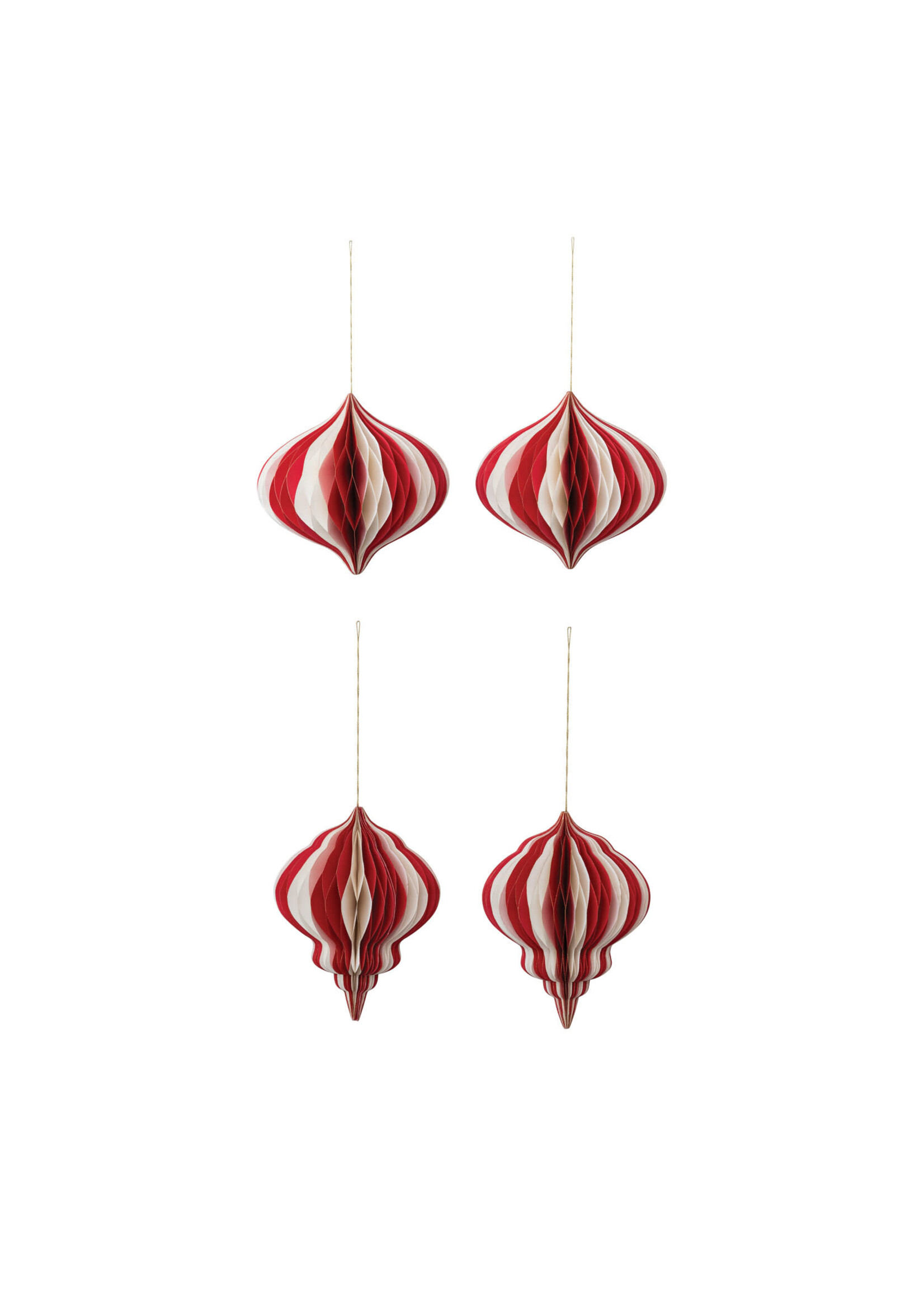 Paper Folding Honeycomb Ornament w/ Gold Glitter Edge, Cream Color & Red