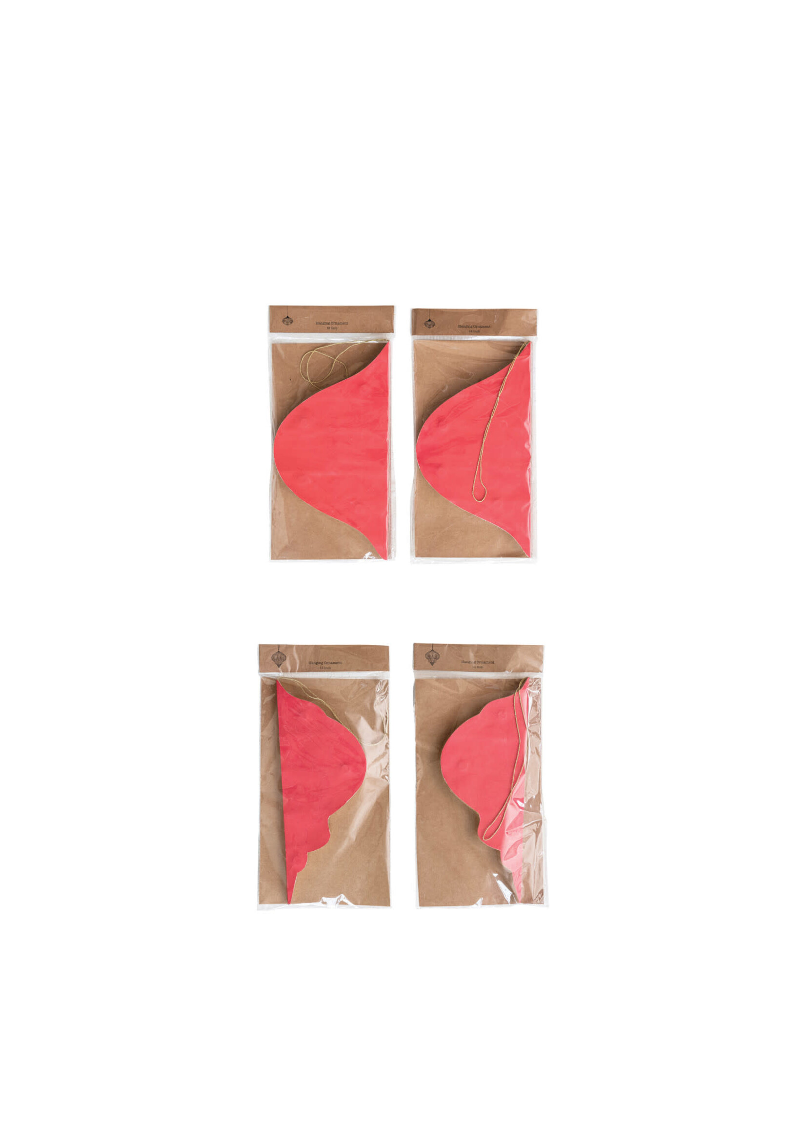 Paper Folding Honeycomb Ornament w/ Gold Glitter Edge, Cream Color & Red