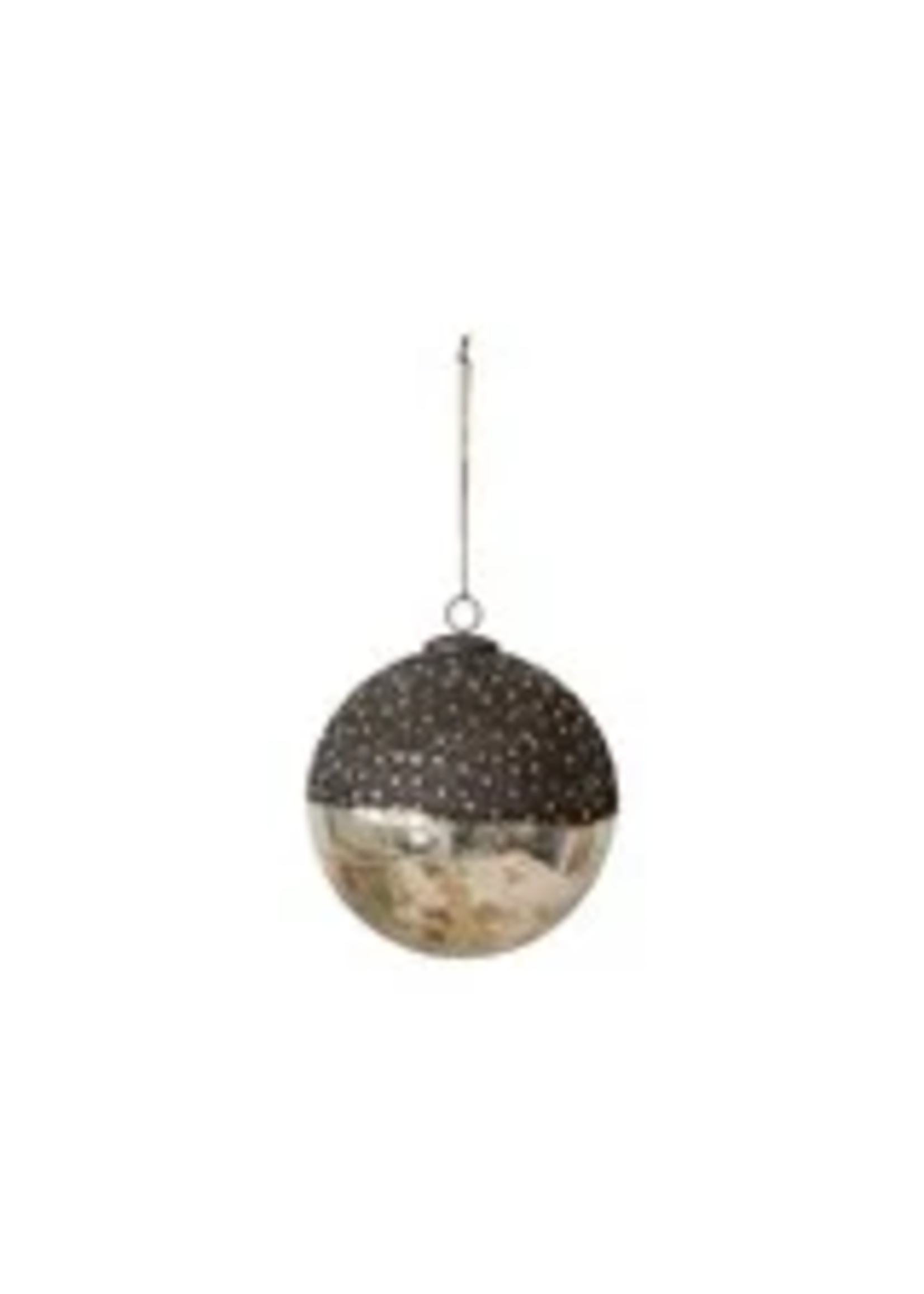 Mercury Glass Ball Ornament w/ Stars, Dipped Bronze & Silver Finish (large)