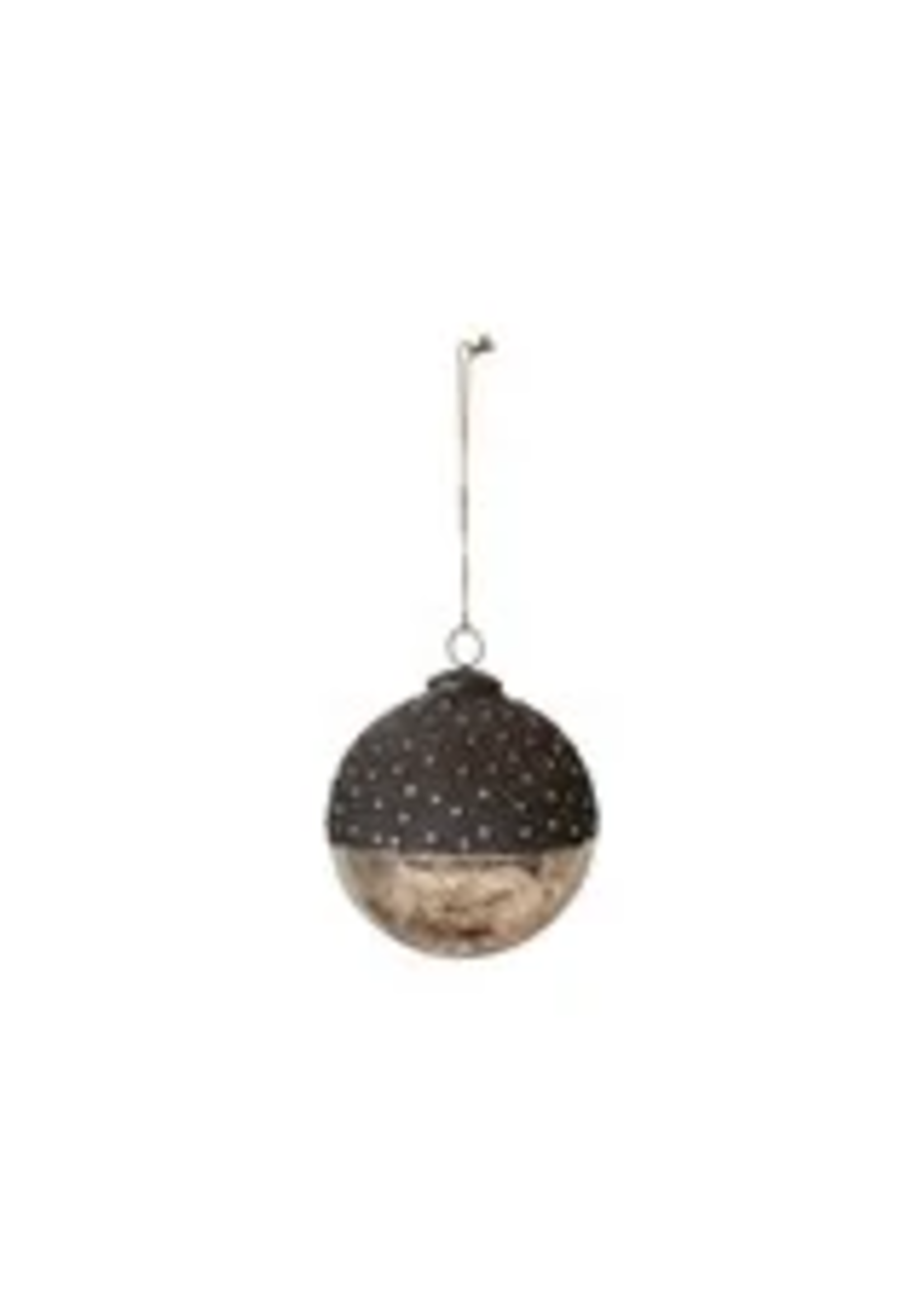 Mercury Glass Ball Ornament w/ Stars, Dipped Bronze & Silver Finish (medium)