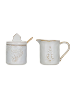 5 oz. Stoneware Creamer & 5 oz. Sugar Pot w/ Spoon, Set of 3 (Each One Will Vary)