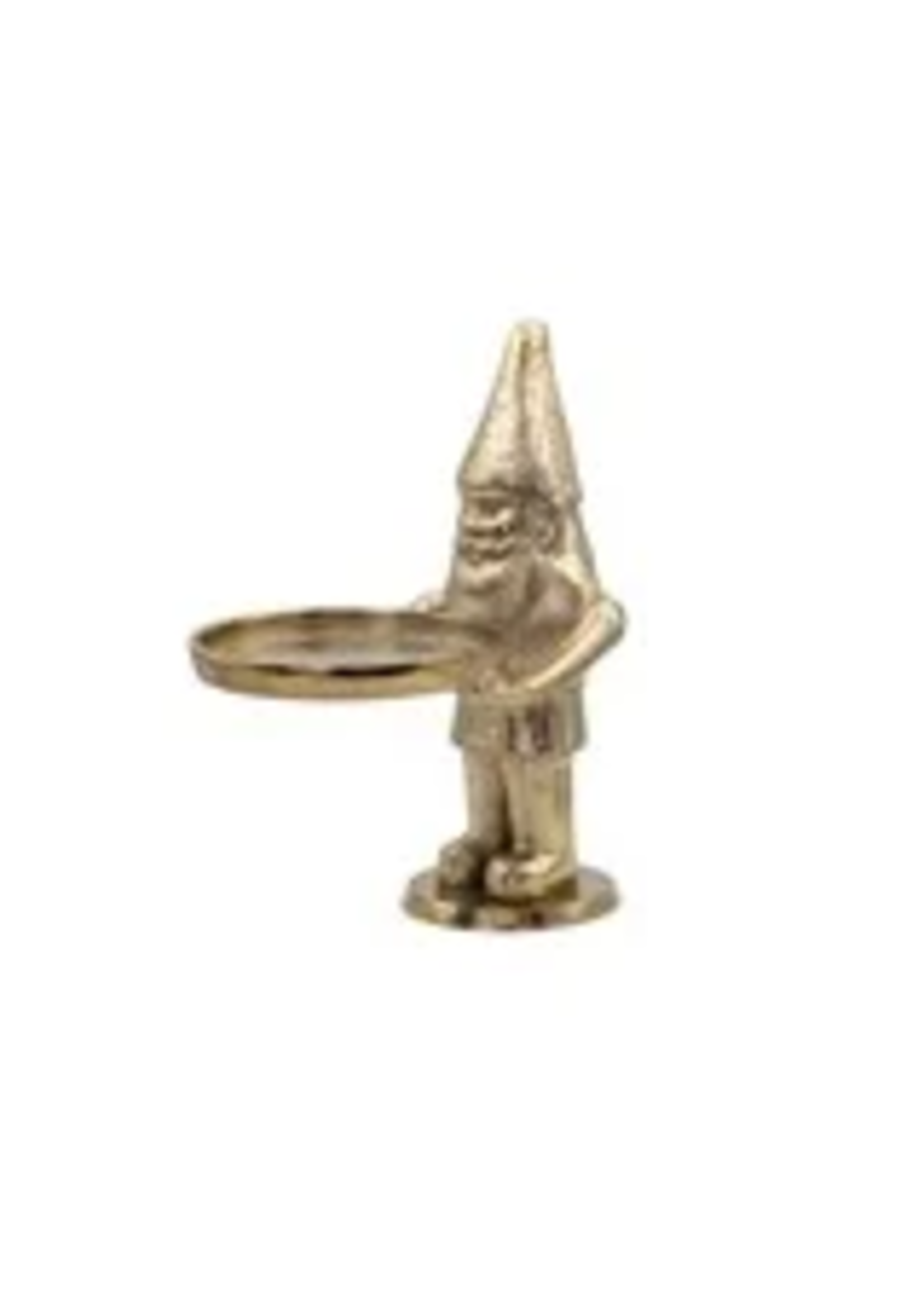 Cast Aluminum Gnome Holding Tray, Gold Finish