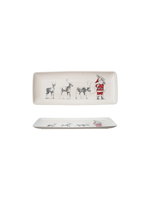 Rectangle Stoneware Serving Platter with Santa Leading Reindeer Image