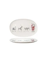 Oval Stoneware Serving Platter with Santa Leading Reindeer Image