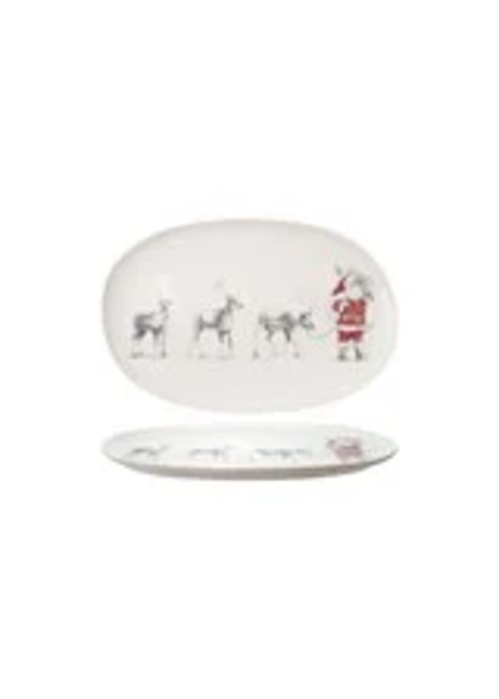 Oval Stoneware Serving Platter with Santa Leading Reindeer Image