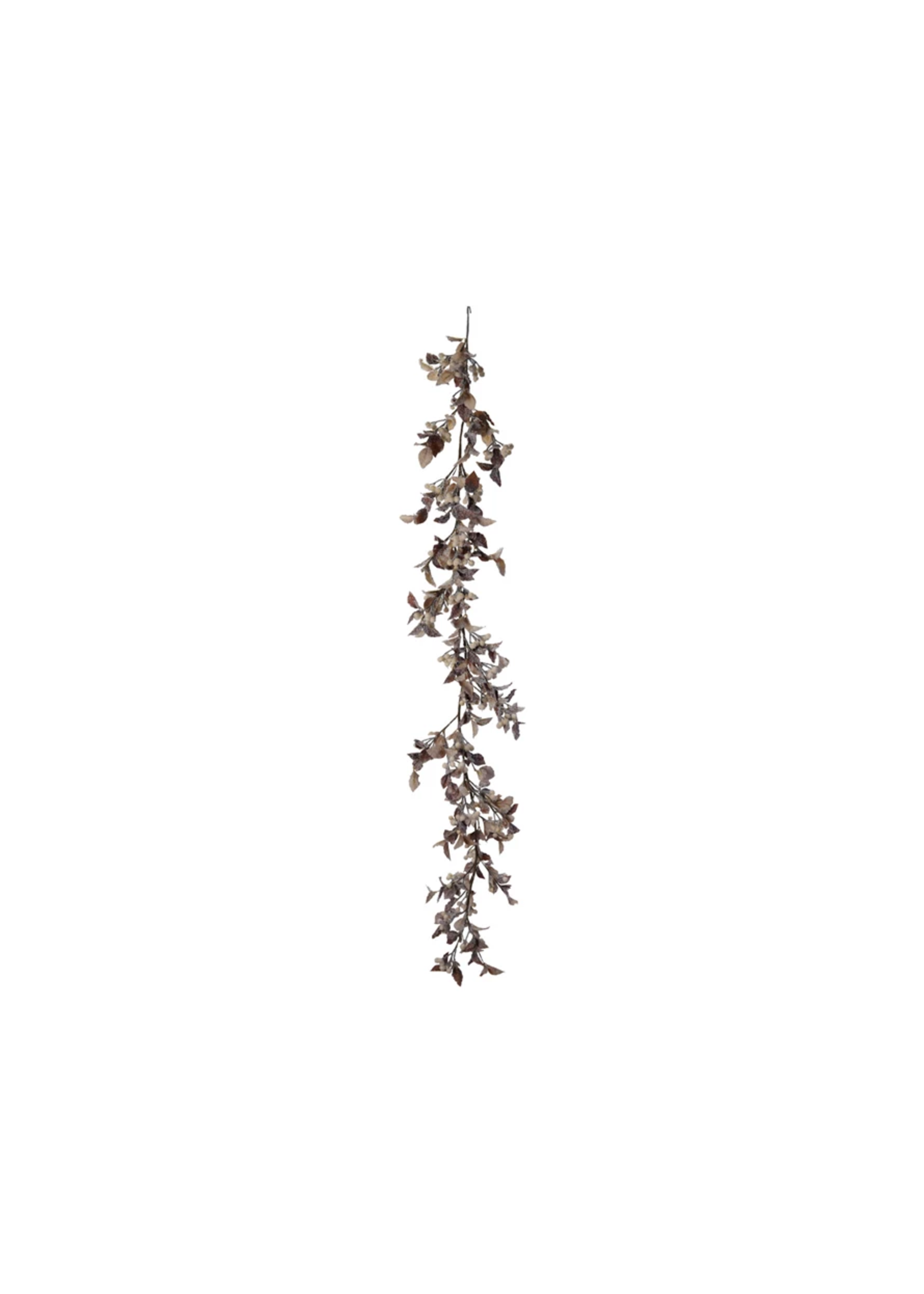 Faux Garland with Berries, Snow Finish, Brown & Cream Color
