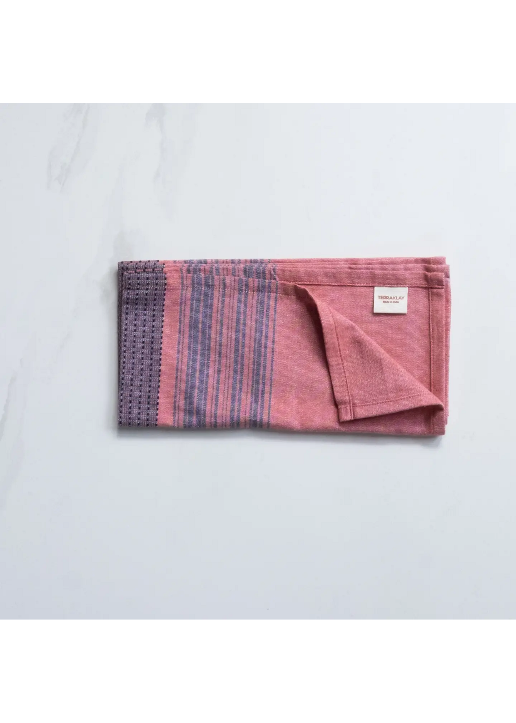 Sobremesa Pink with Blue Stripes Cotton Dinner Napkin, Table Linens (set of 4)