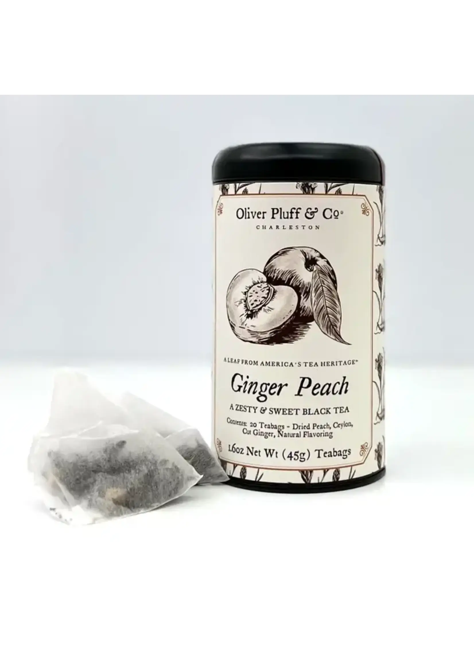 Oliver Pluff & Company Ginger Peach Tea -- 20 Teabags in Signature Tea Tin