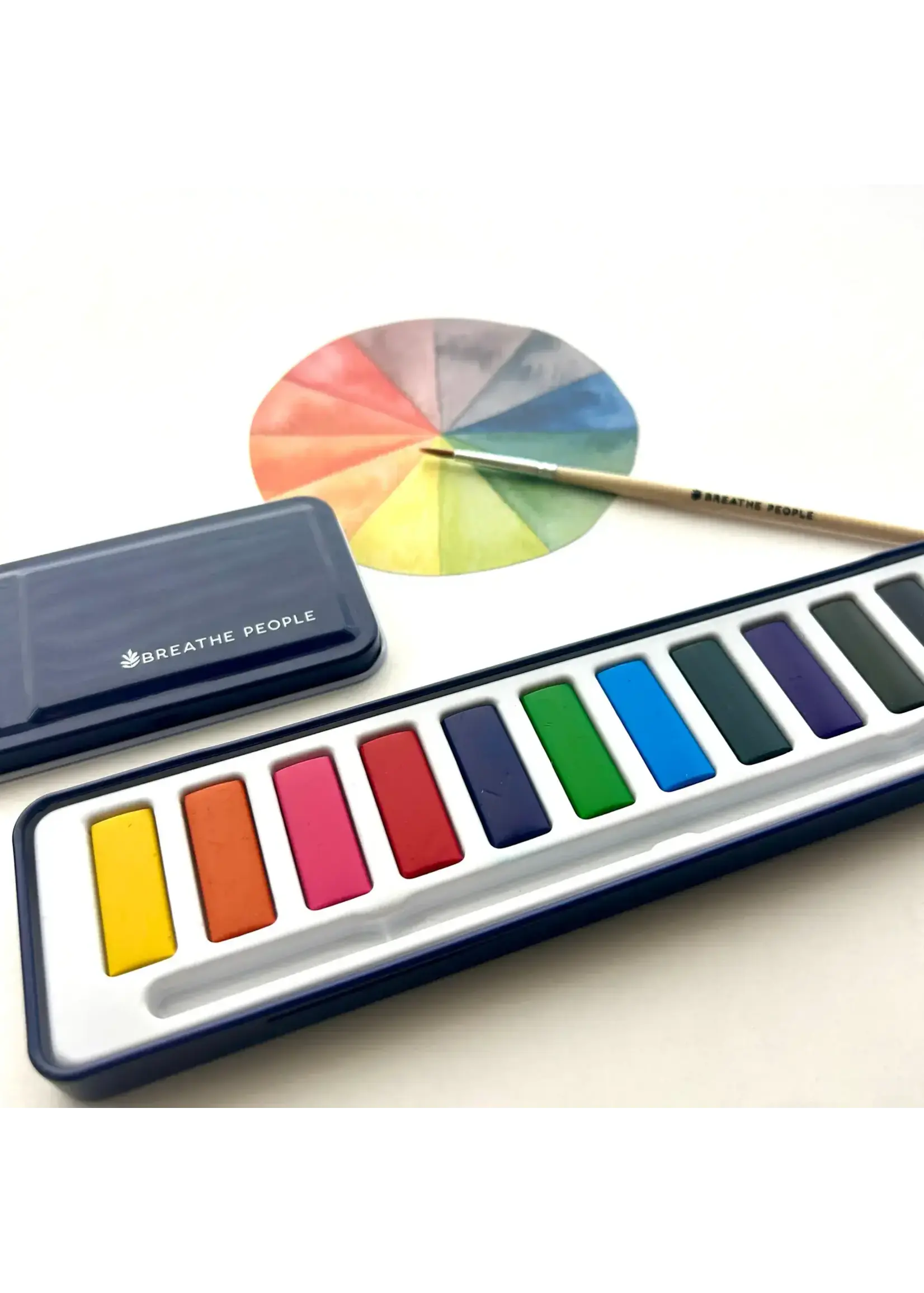 Breathe People Watercolor Set- 12 Artist Grade Colors + Wood Brush