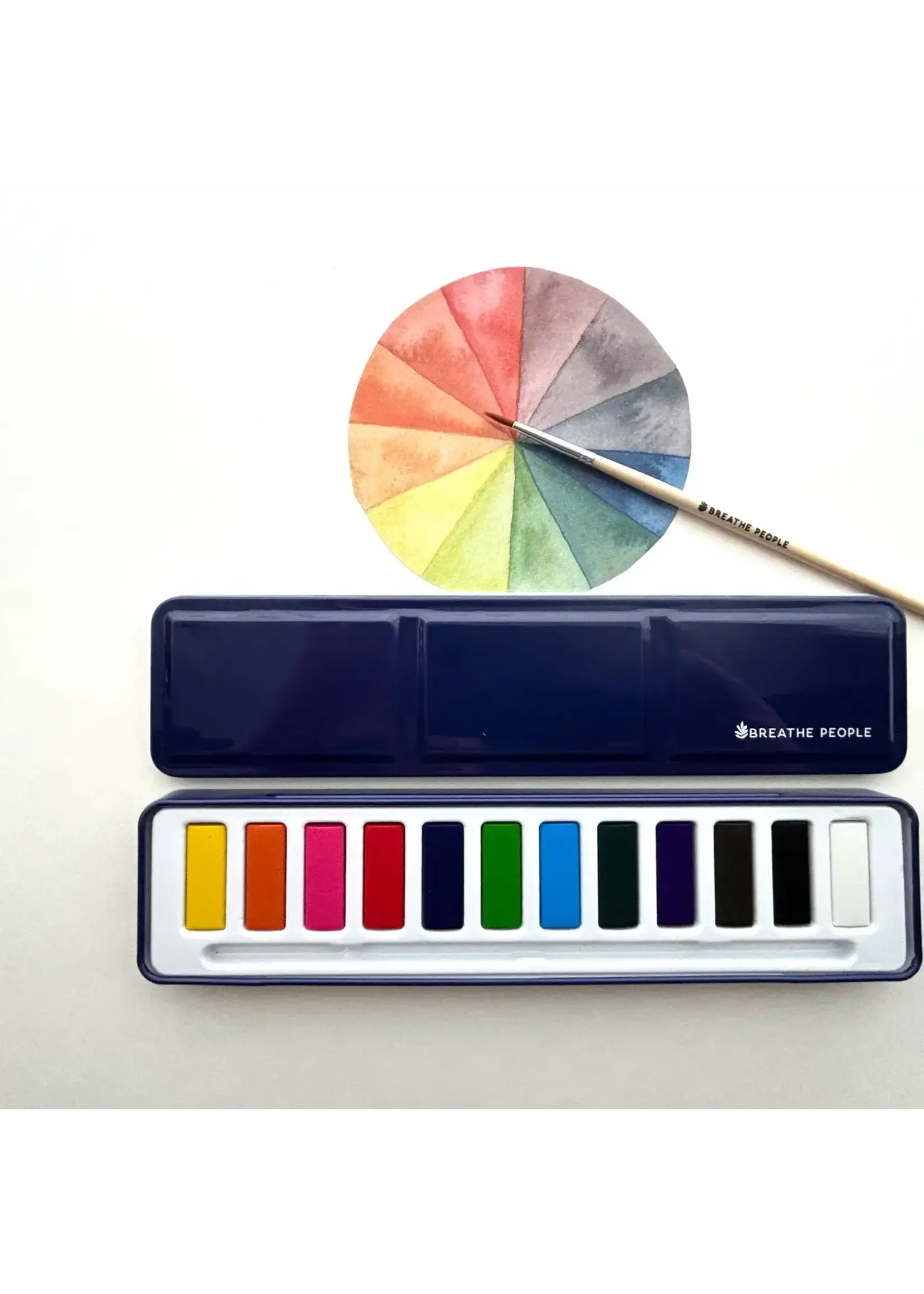 Breathe People Watercolor Set- 12 Artist Grade Colors + Wood Brush