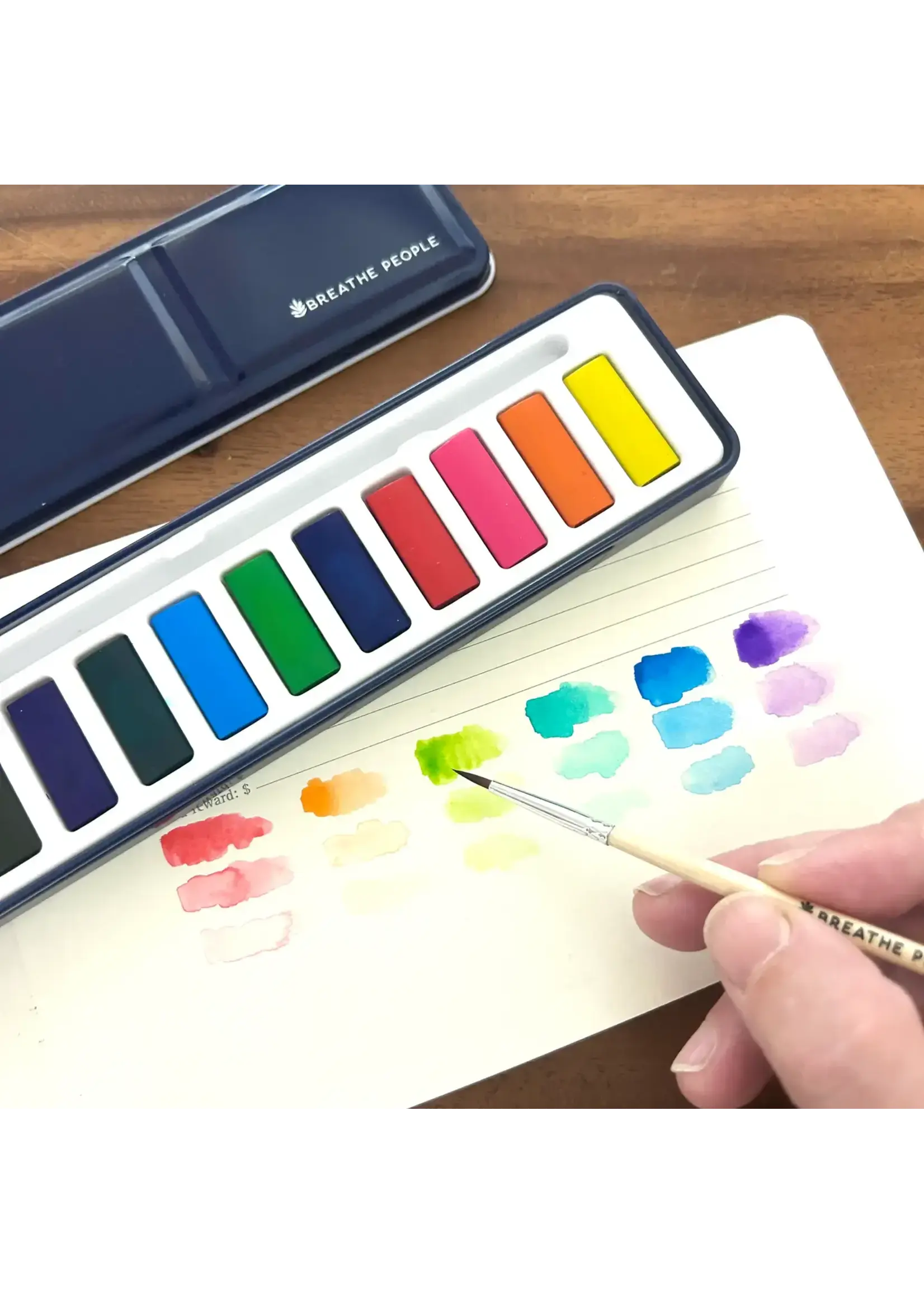 Breathe People Watercolor Set- 12 Artist Grade Colors + Wood Brush