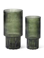 K&K Interiors Green Line Pressed Glass Vase (12 In)