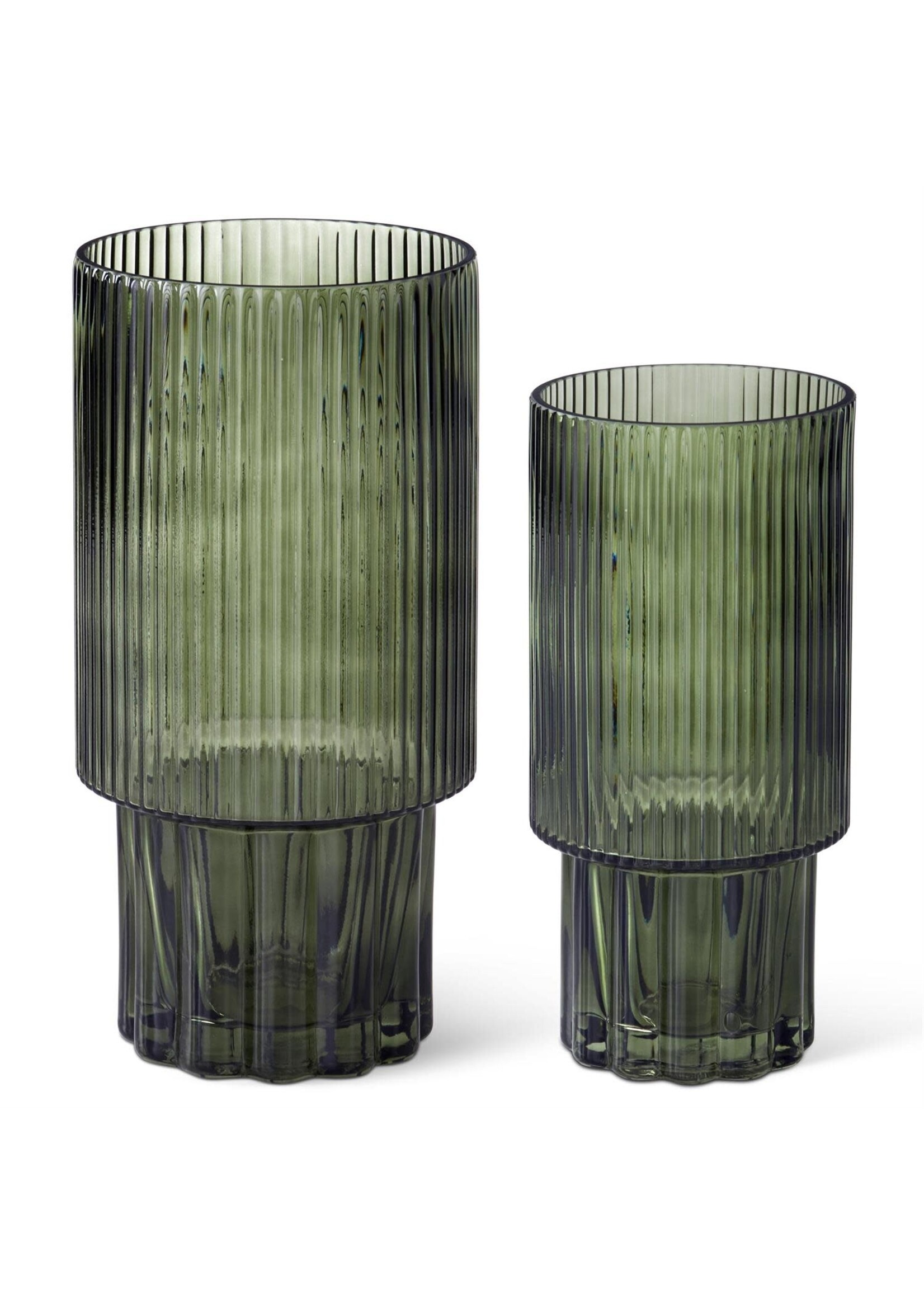 K&K Interiors Green Line Pressed Glass Vase (12 In)