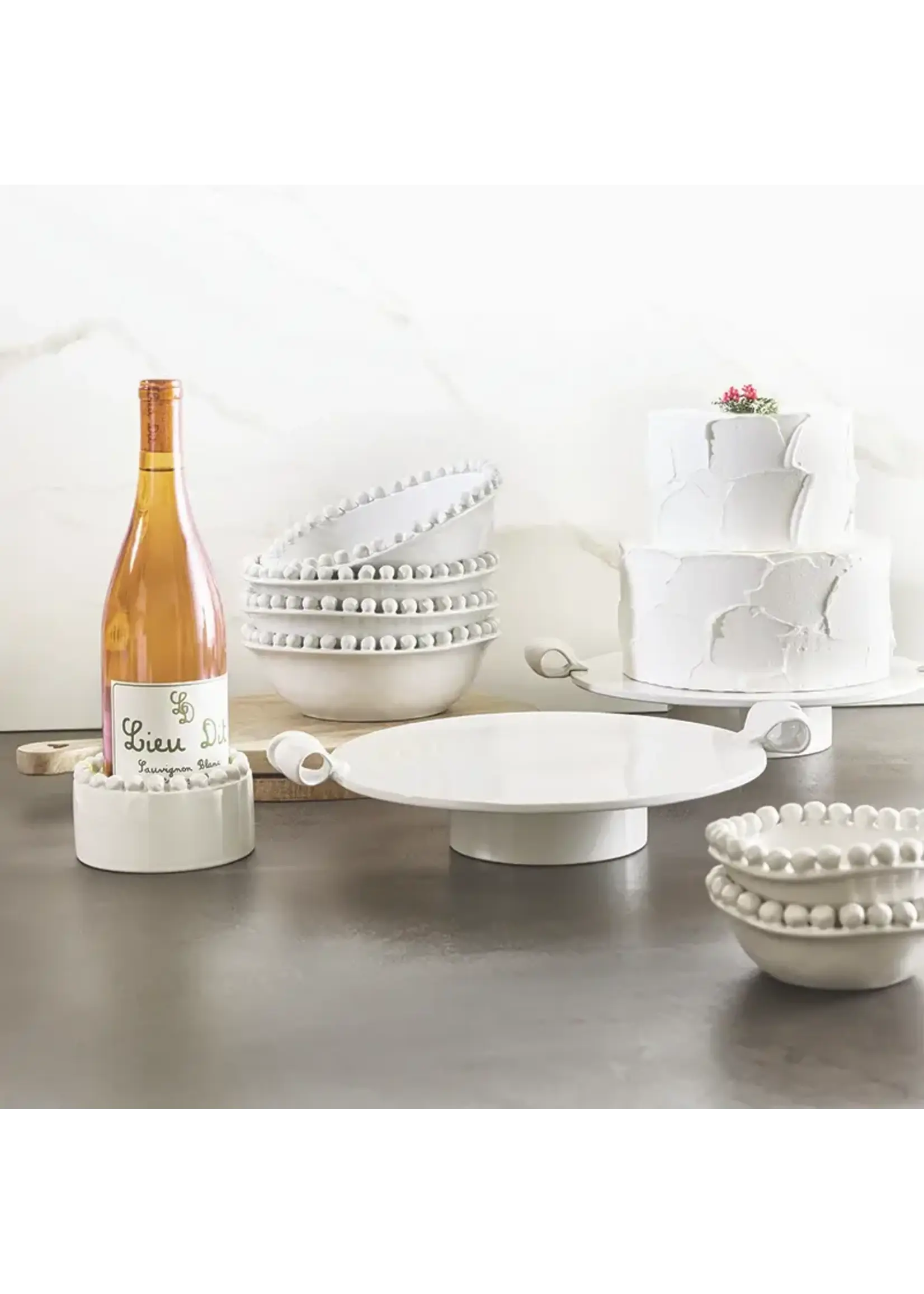 Santa Barbara Ceramic Beaded Wine Coaster - White