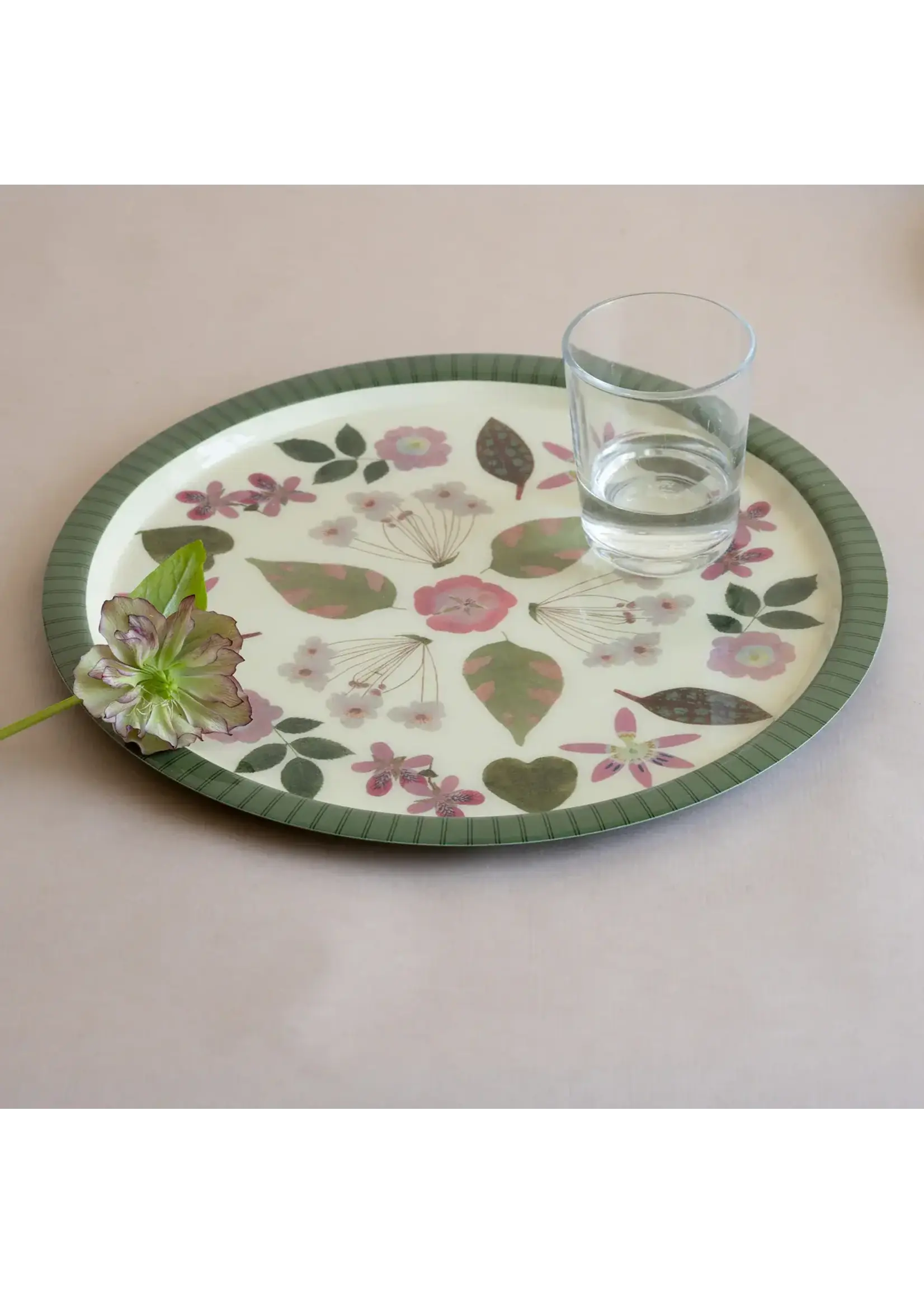 Rommytown Large Round Enamel Serving Tray - Living Herbarium