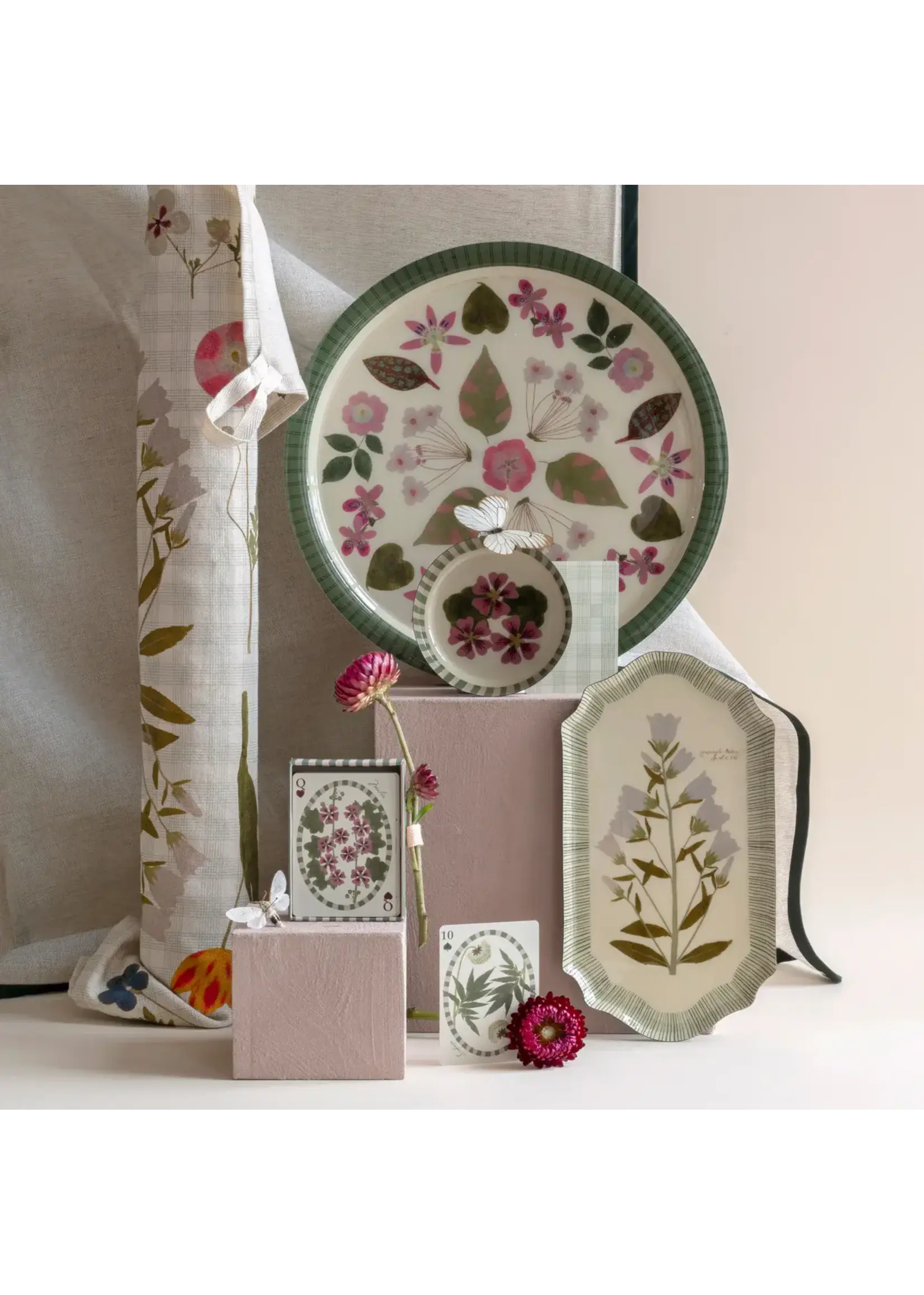 Rommytown Large Round Enamel Serving Tray - Living Herbarium