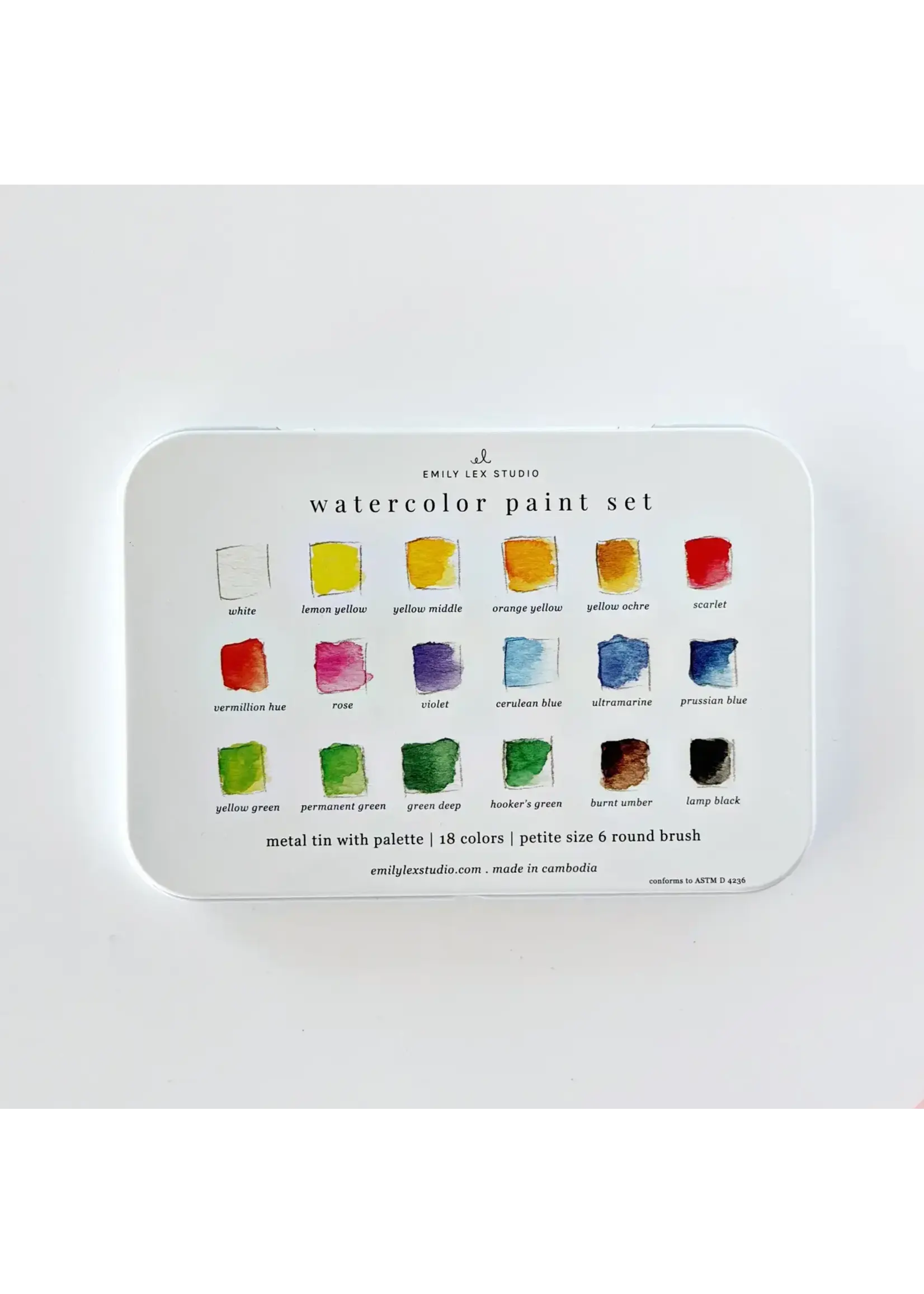 Emily Lex Studio Watercolor Paint Set (18 colors w/brush)