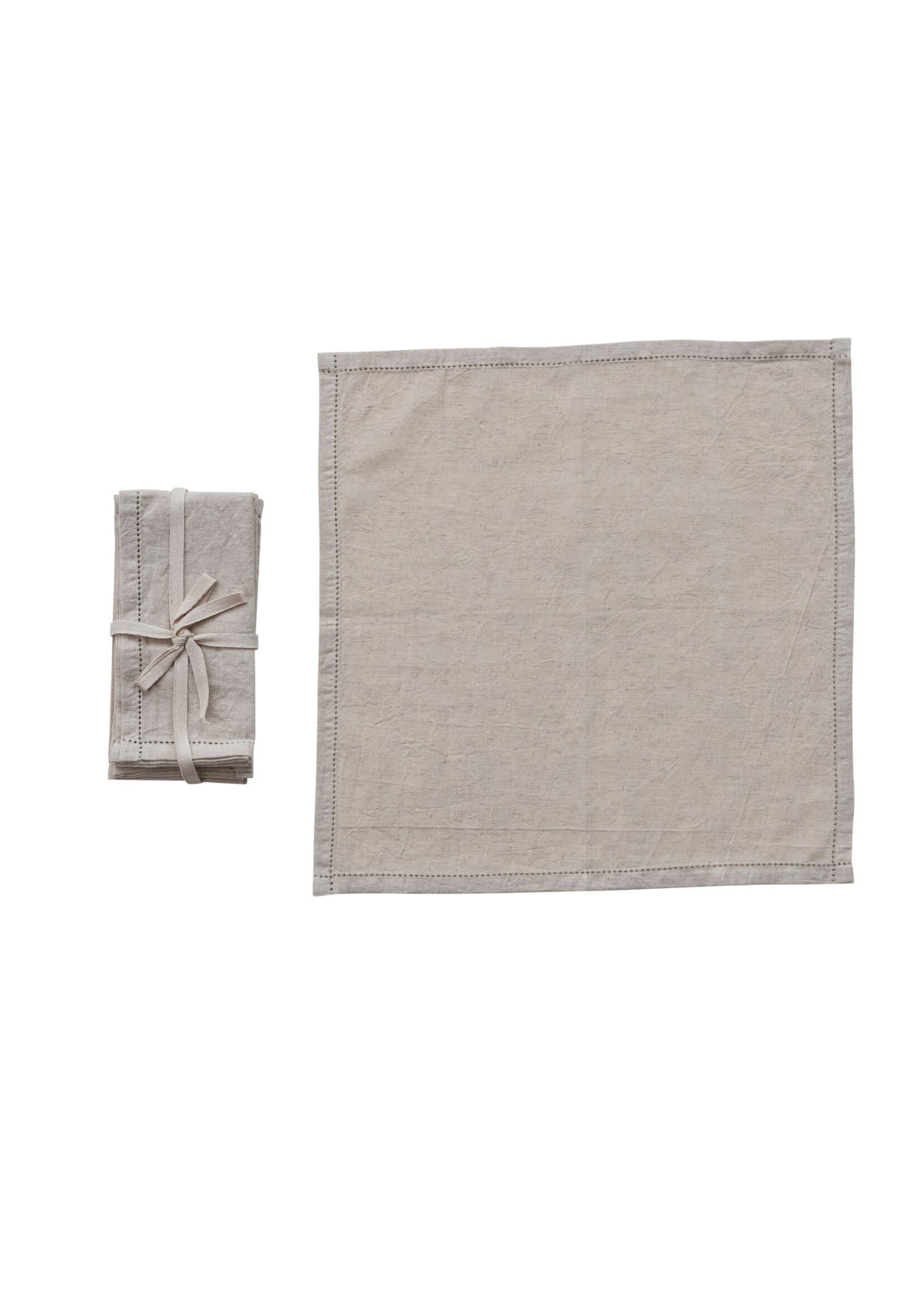 Cotton & Linen Napkins with Border Stitch, Natural, (Set of 4)