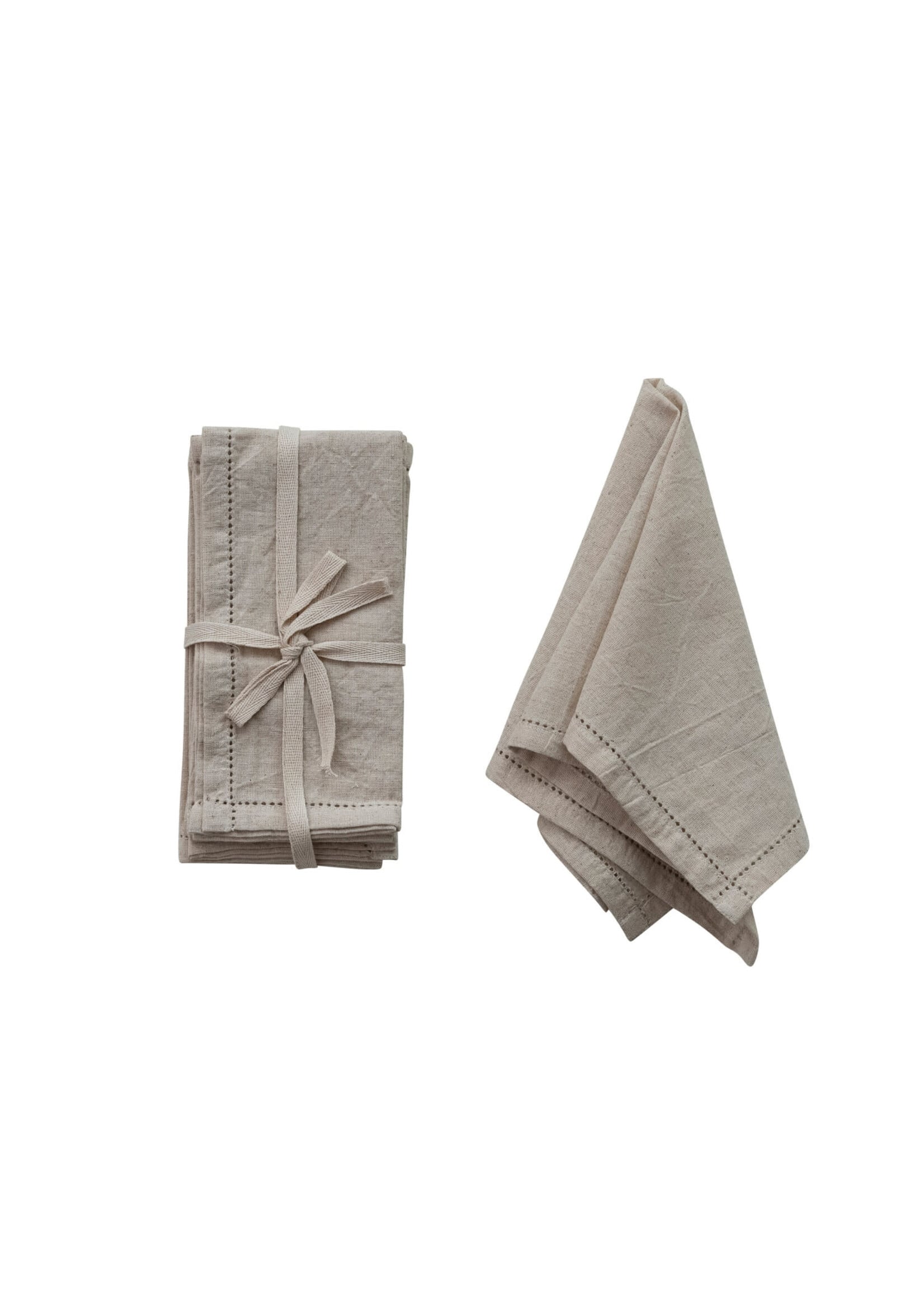 Cotton & Linen Napkins with Border Stitch, Natural, (Set of 4)
