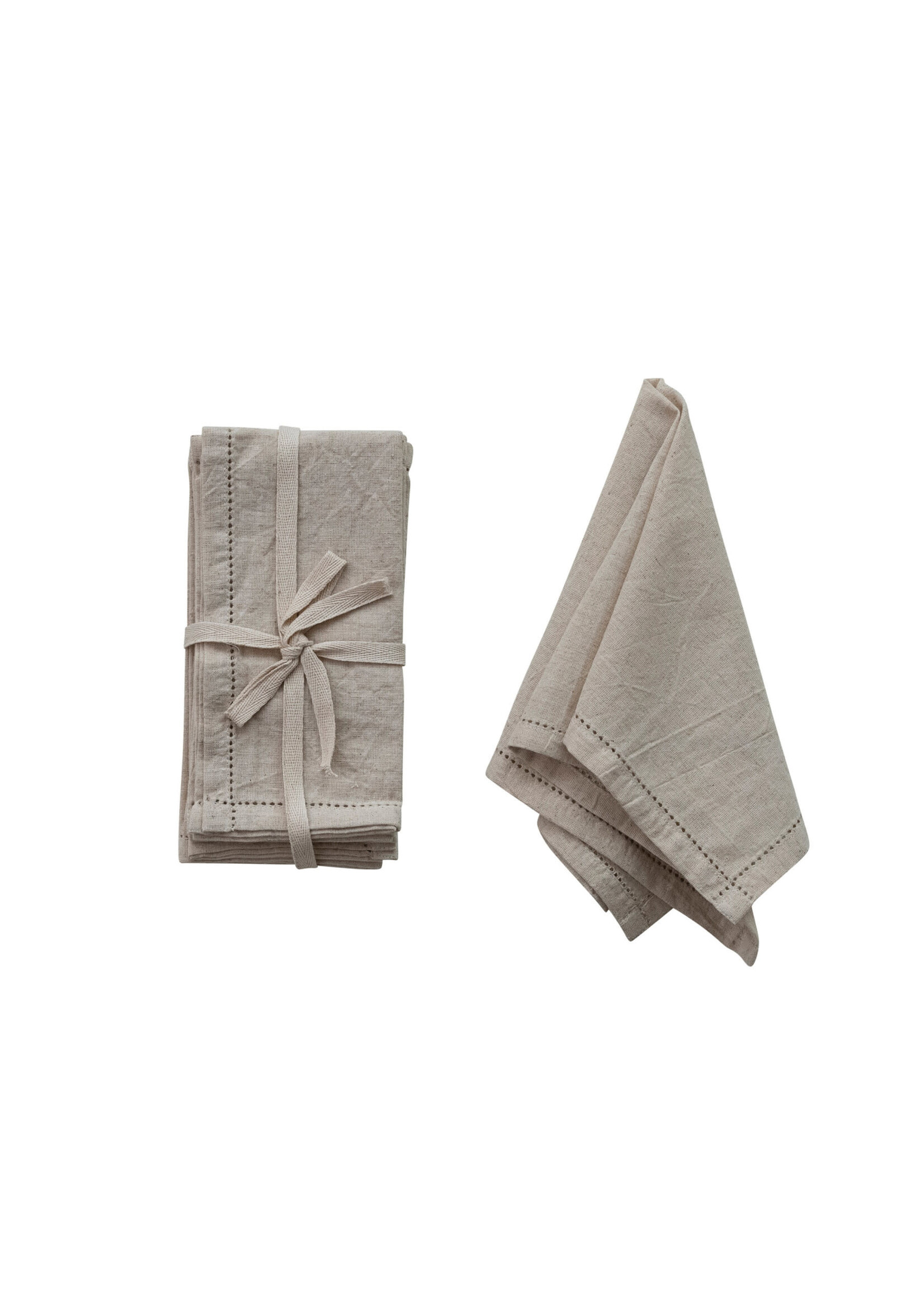 Cotton & Linen Napkins with Border Stitch, Natural, (Set of 4)