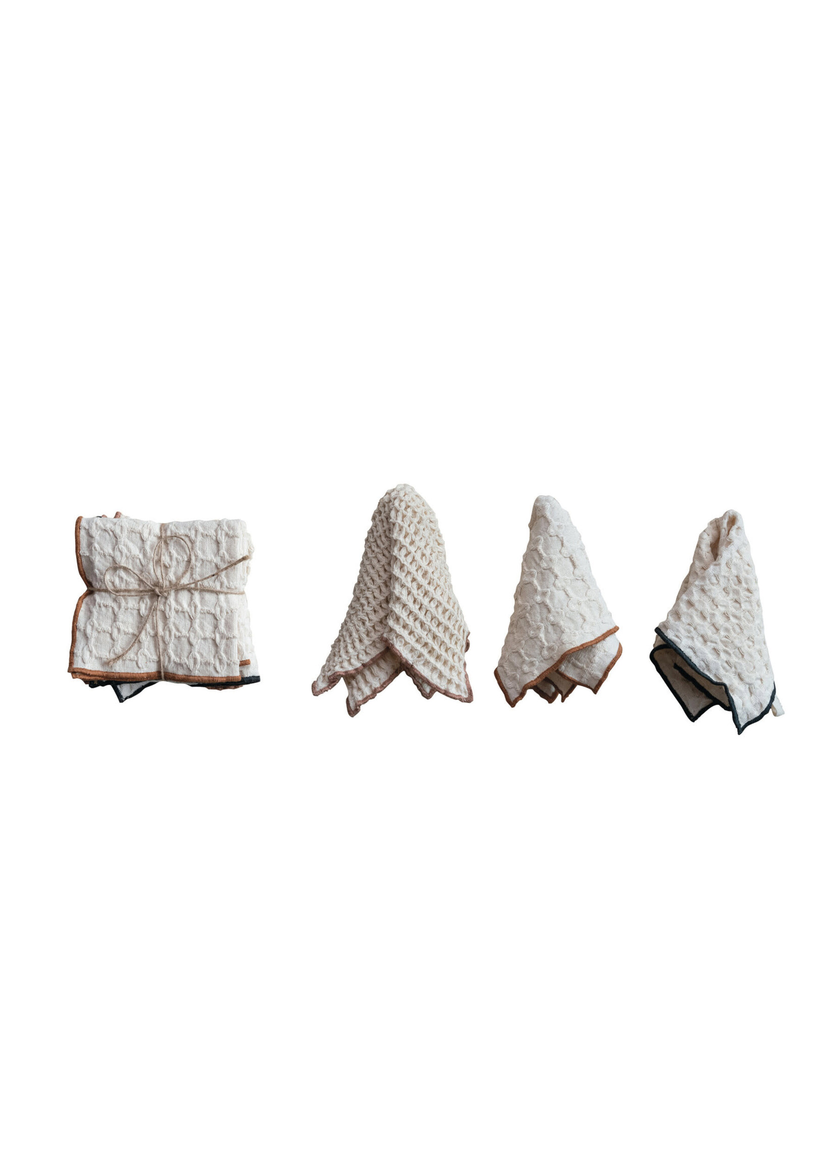 Square Cotton Waffle Weave Dish Cloths w/ Colored Edge, (Set of 3)