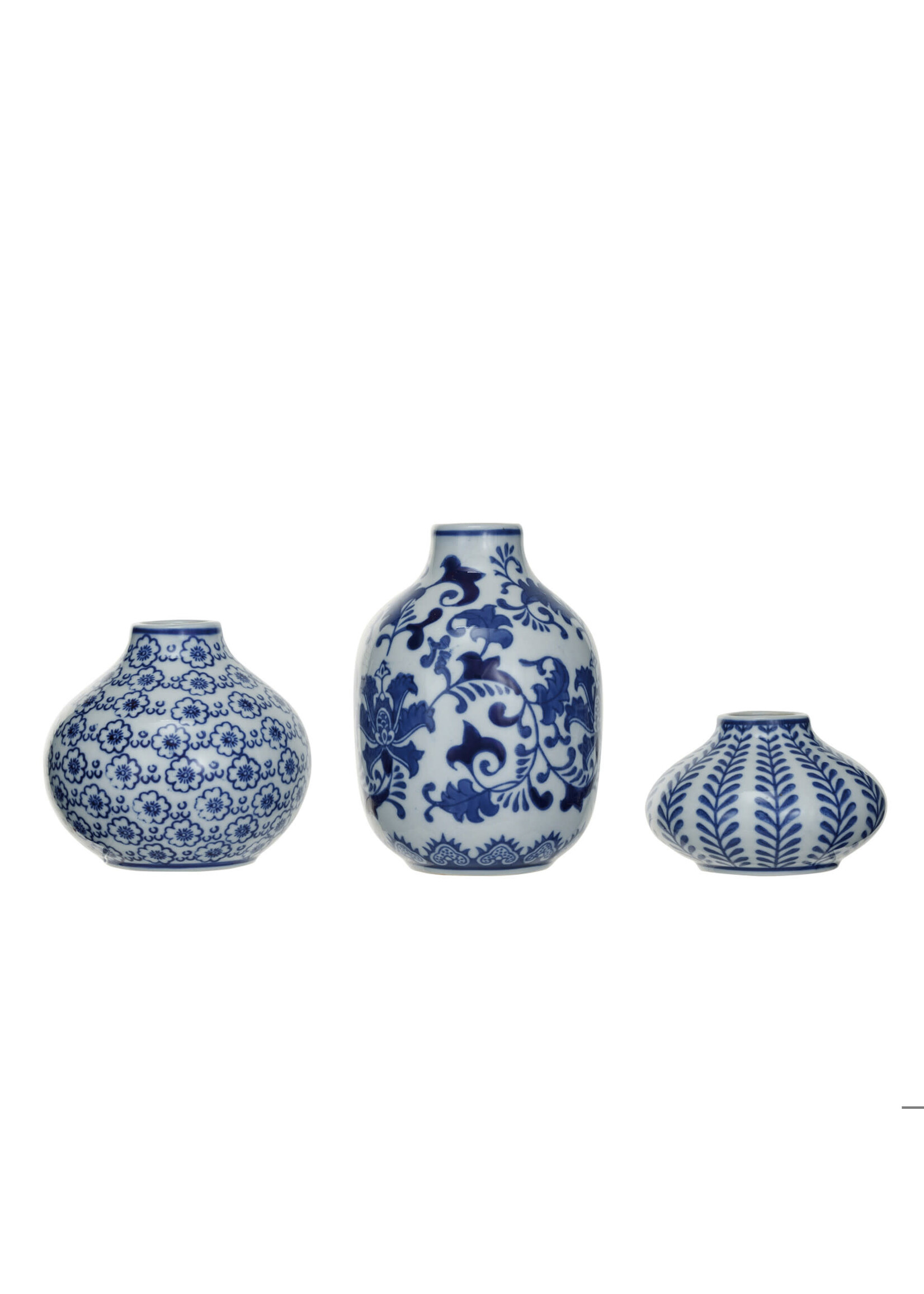 Hand-Stamped Stoneware Vases, Set of 3