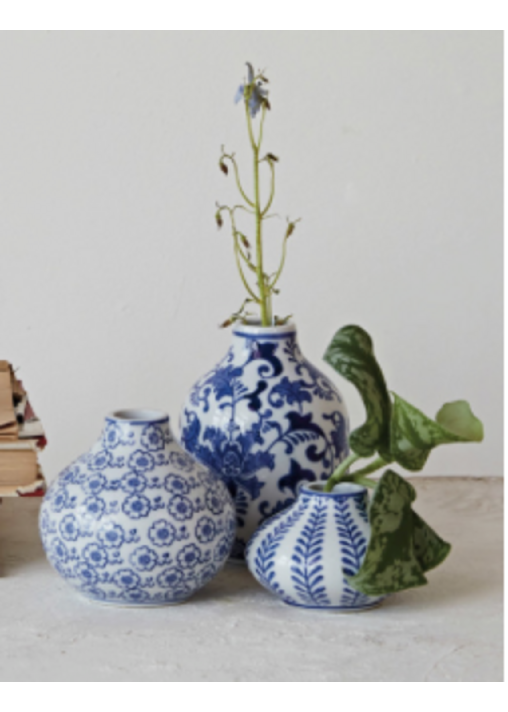 Hand-Stamped Stoneware Vases, Set of 3