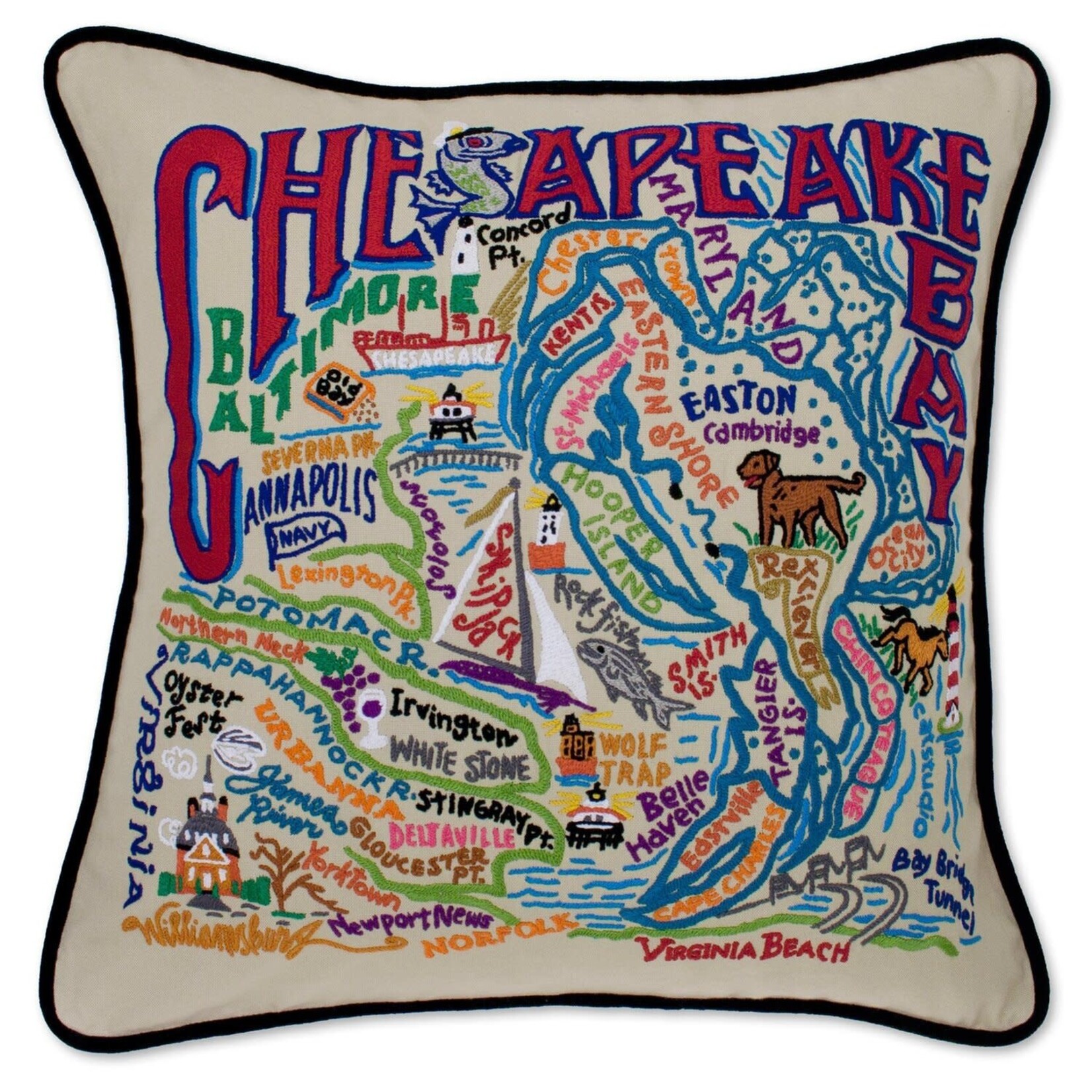Catstudio Catstudio Chesapeake Bay Hand-Embroidered Pillow