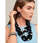 Layered Links Necklace with Black and White Color Block Stripe Detail