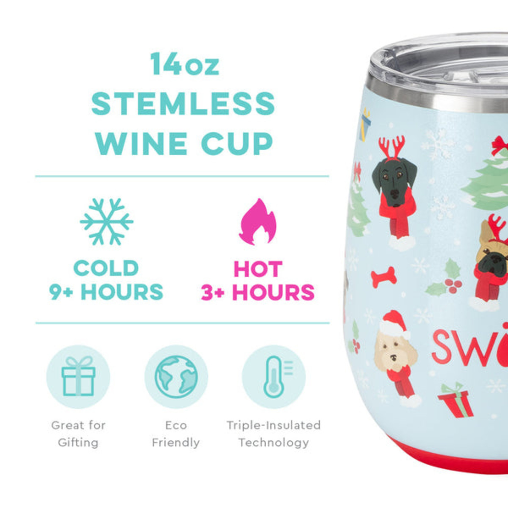 Swig Life SWIG Santa Paws Stemless Wine. 14 oz