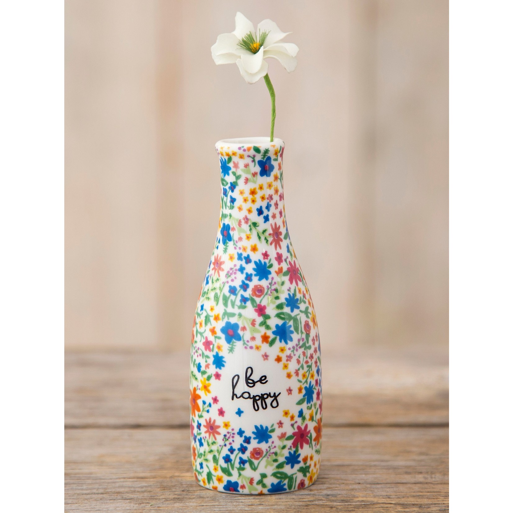 Natural Life Ceramic Bud Vase - Be Happy