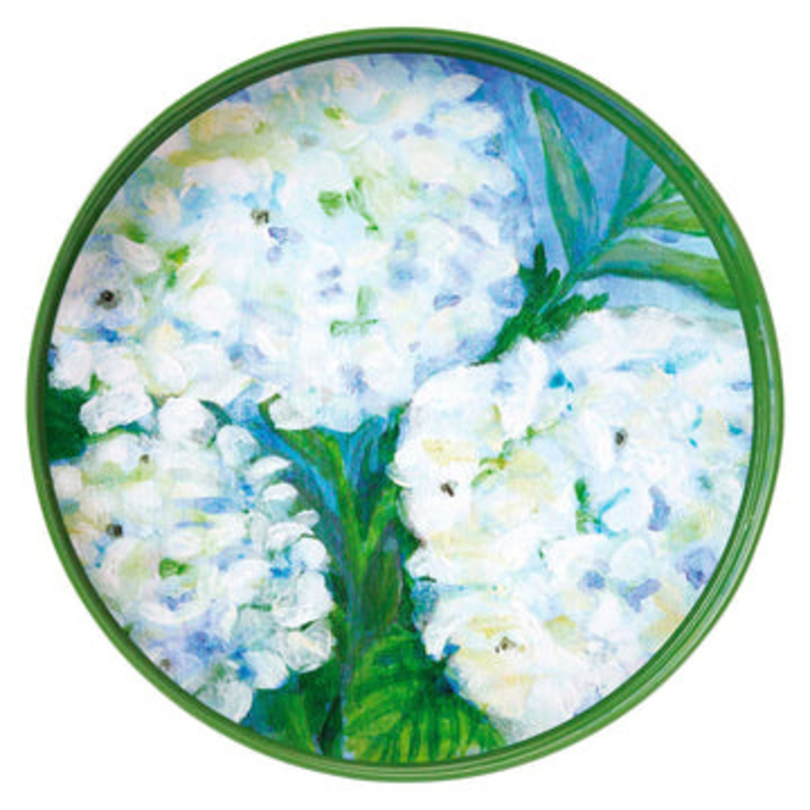Rockflowerpaper White Hydrangeas 15 Inch Round Tray