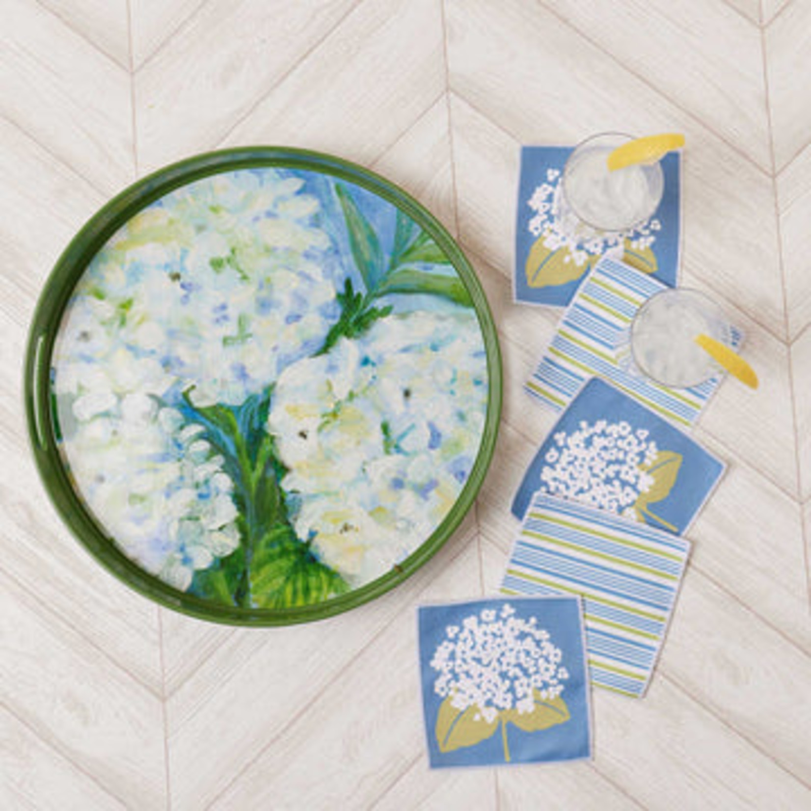Rockflowerpaper White Hydrangeas 15" Round Tray