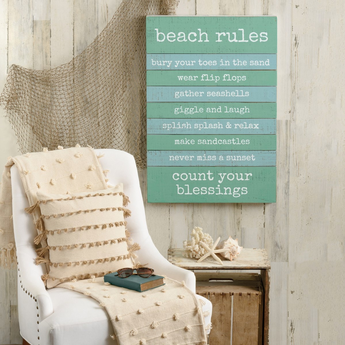 Slat Box Sign-Beach Rules - The Blue House
