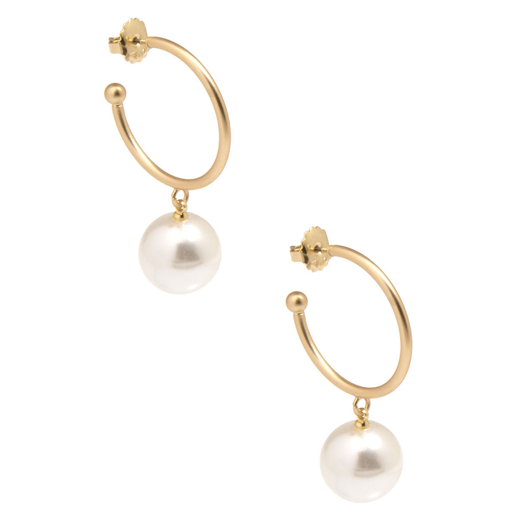 Zenzii C-Hoop Earring w/ Pearlescent Bead Drop Matte Gold/Pearl