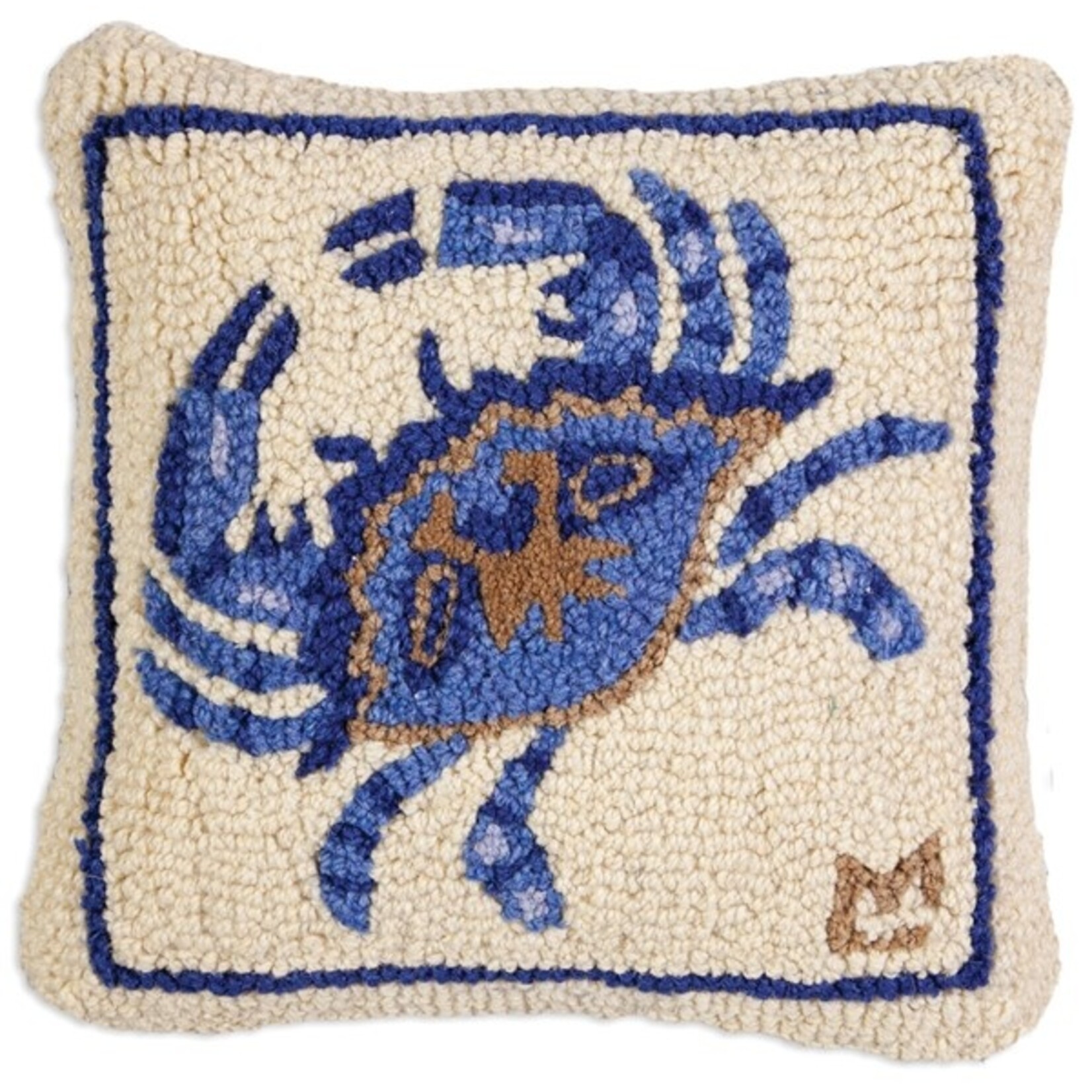 Chandler 4 Corners Blue Crab - Hooked Wool Pillow