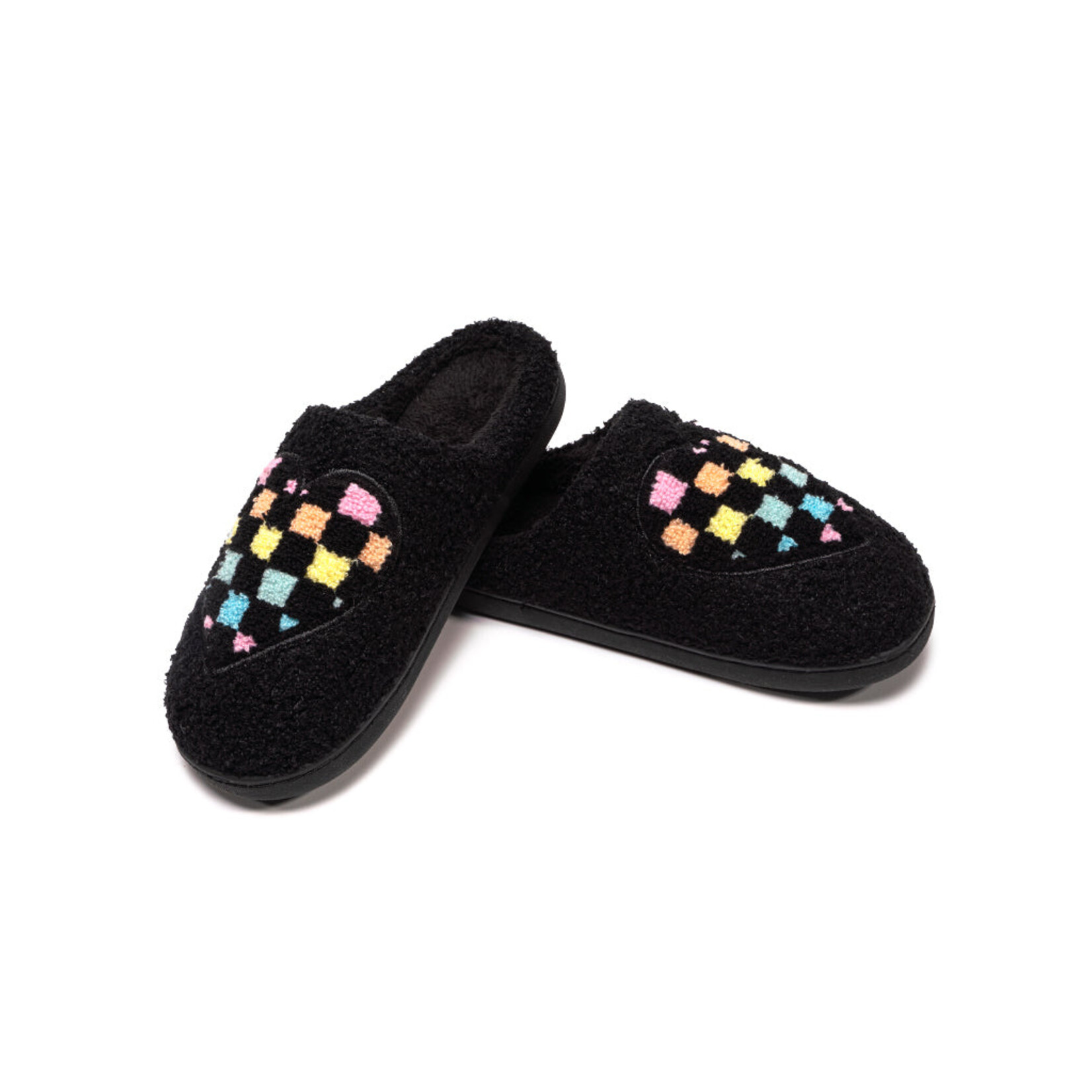 Living Royal Inc Living Royal Black Checker Heart Slippers - M/L