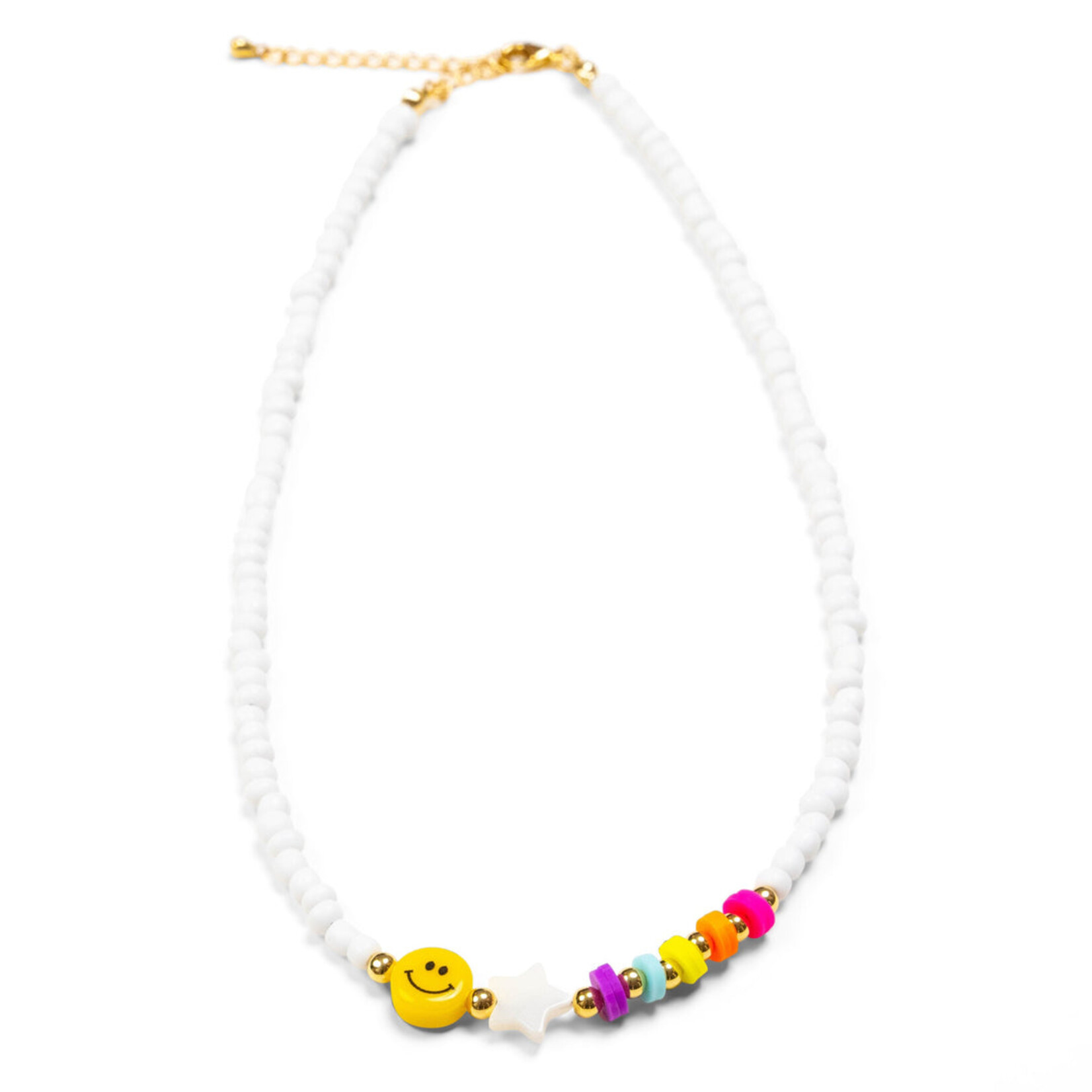 Malibu Sugar White Necklace with Rainbow & Smiley Face Bead Accents