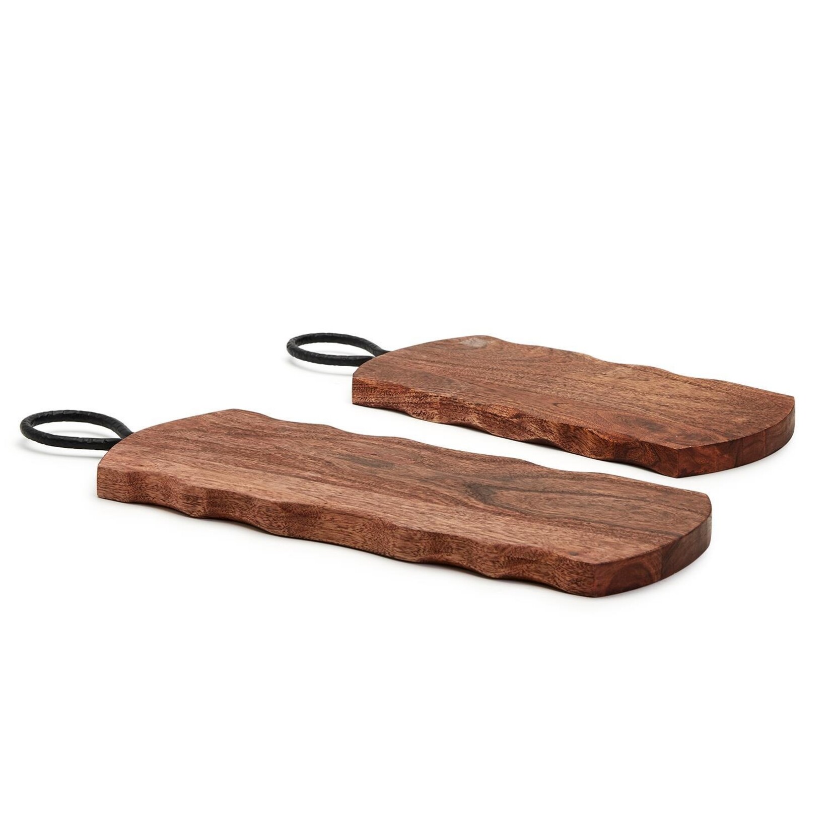 Two's Company Rustic Edge Serving Board set of 2 w/ Iron Handle