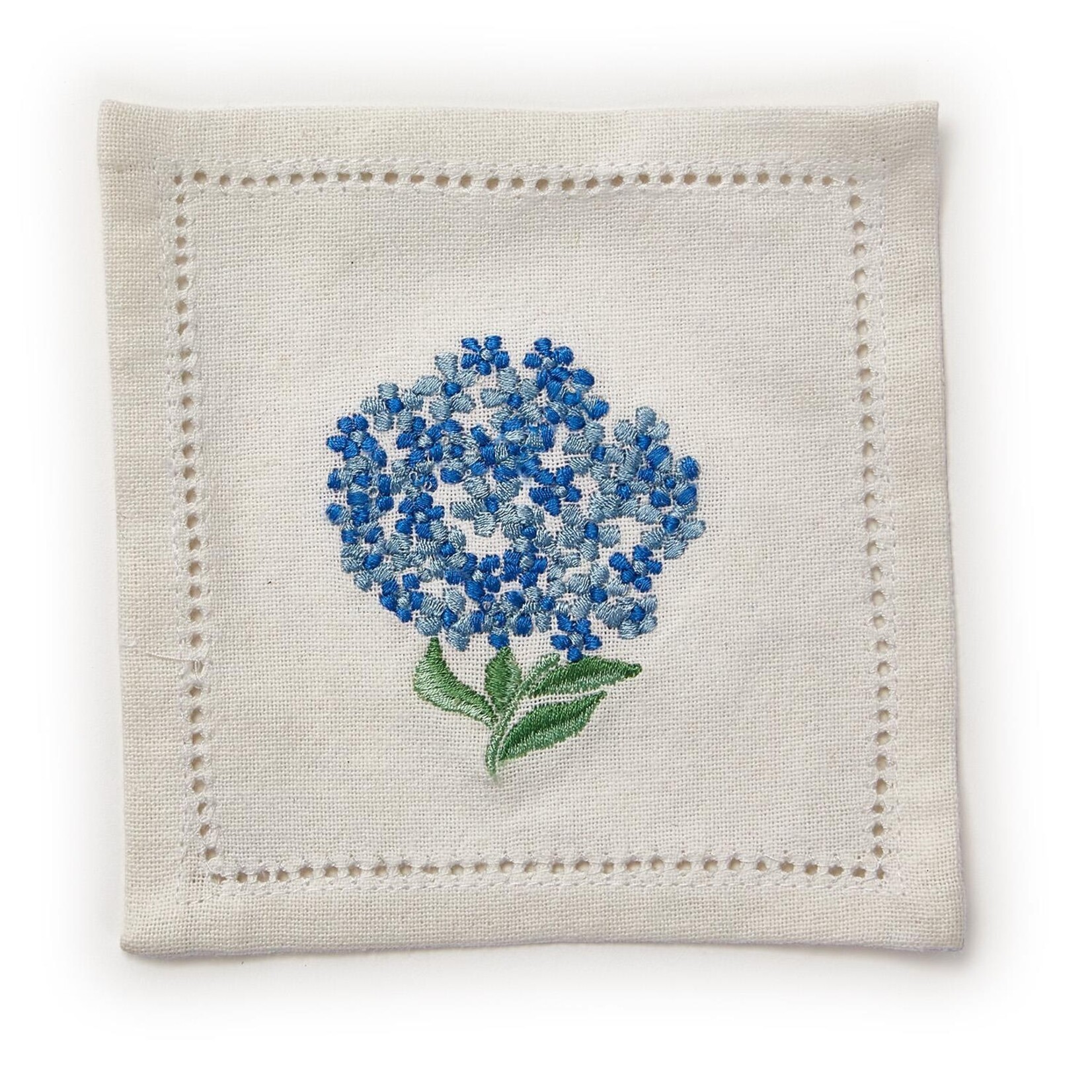 Two's Company Hydrangea Hemstitch Cocktail Napkins Set of 6