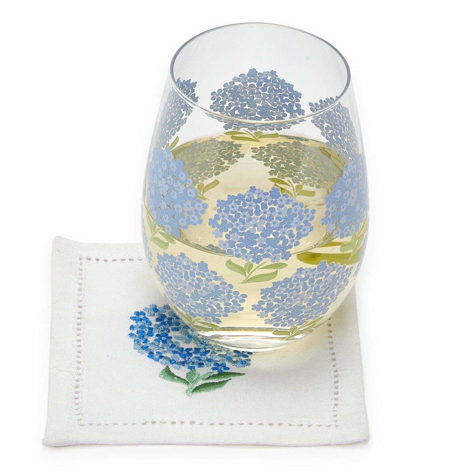 Two's Company Hydrangea Hemstitch Cocktail Napkins Set of 6
