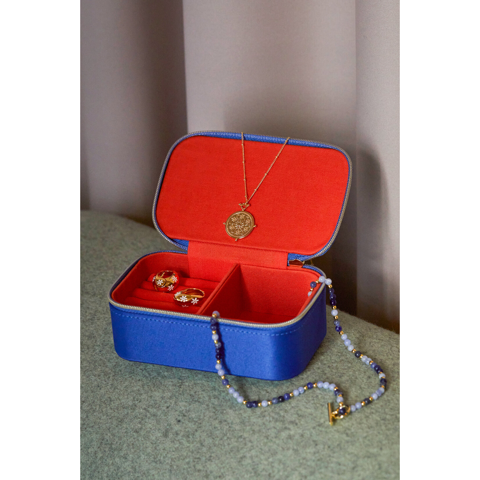Estella Bartlett Ltd. Estella Bartlett Mini Jewelry Box - Contrast Satin Blue