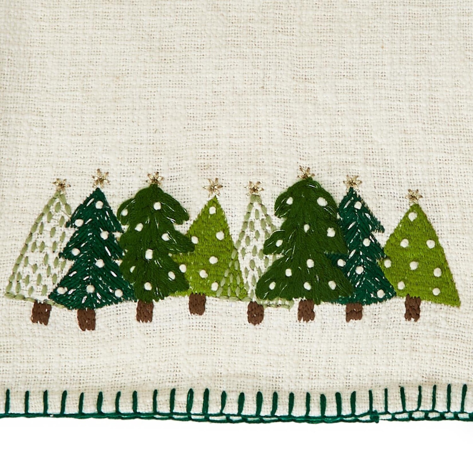 Two's Company Enchanted Forest Runner with Embroidered Trees and Stitch Border