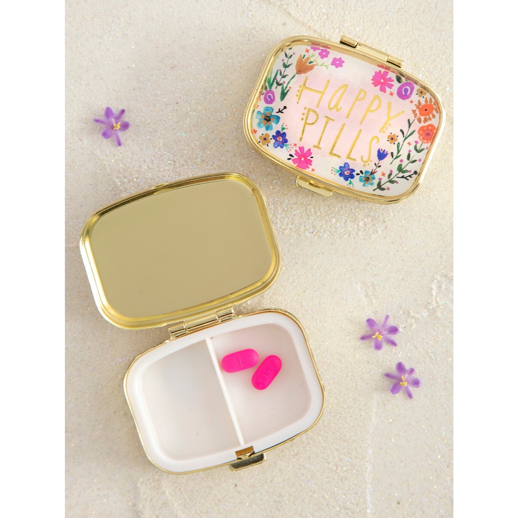 Natural Life Pill Box Holder - Happy Pills Square Pink Floral