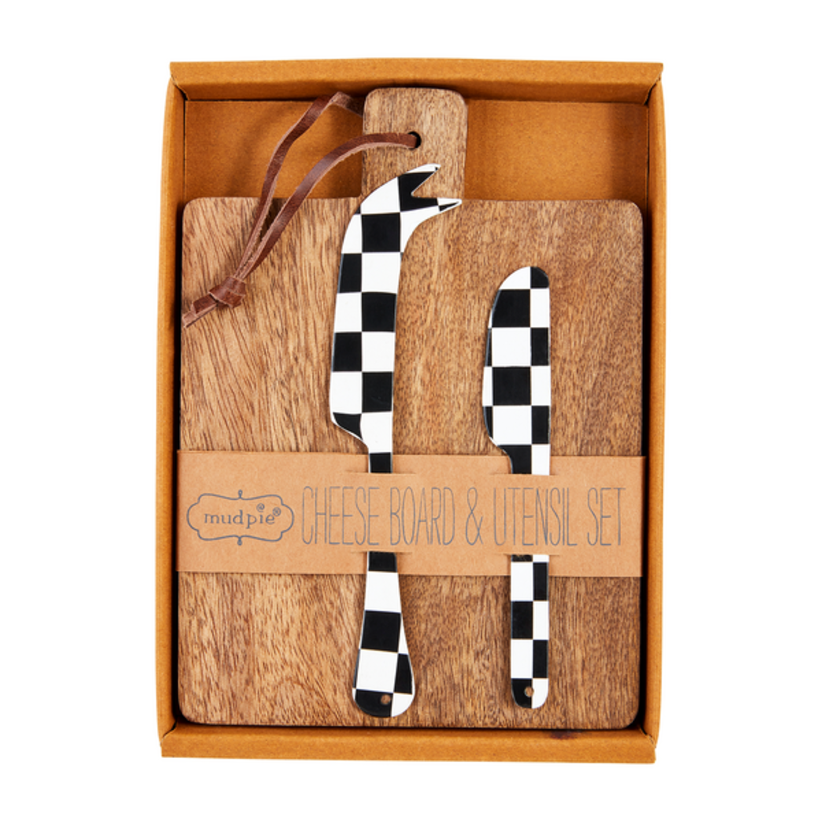 Mud Pie Checked Boxed Cheese Board Essential Set